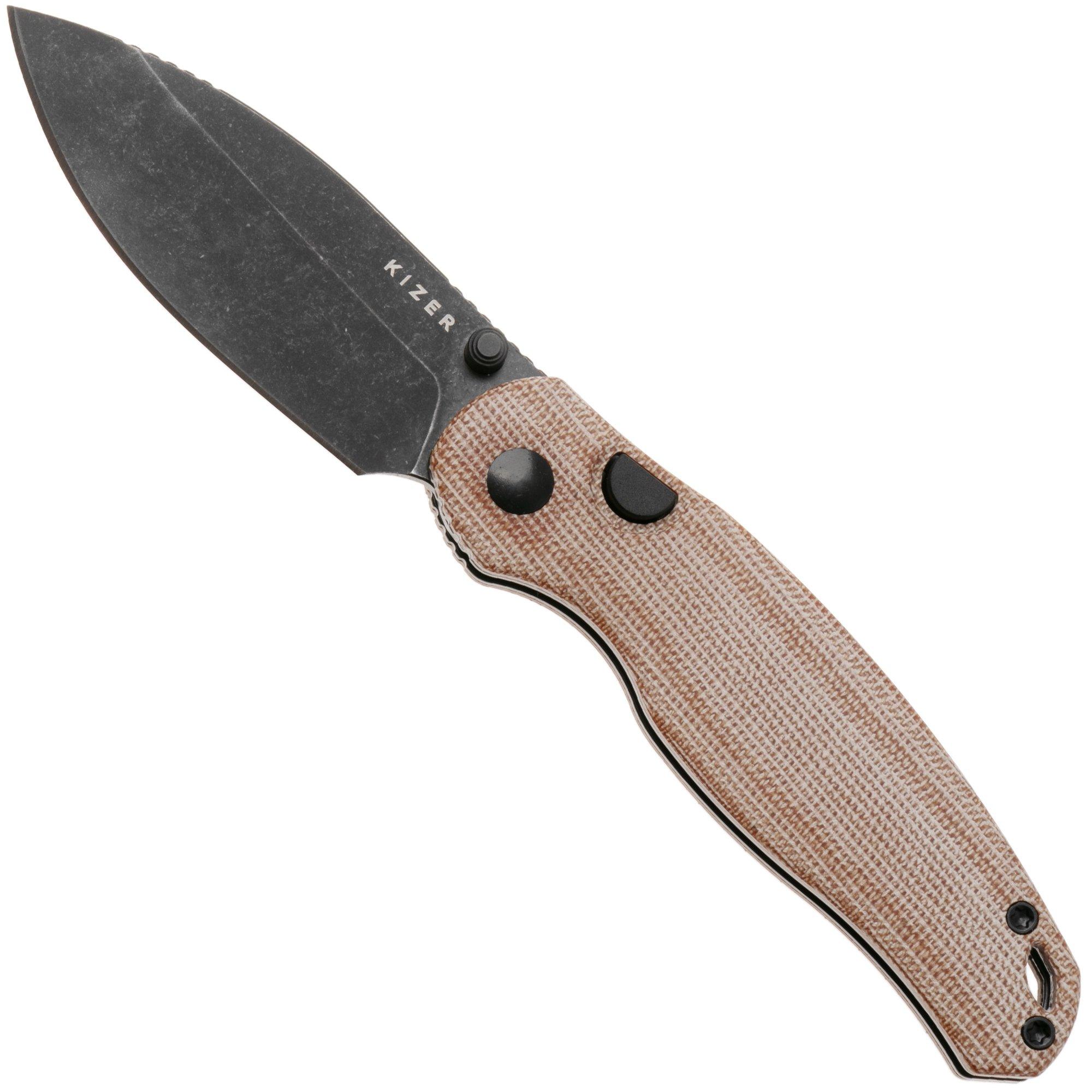 Kizer Vanguard Phoca BD V3781BDA1 Blackwashed 14C28N, Brown Norplex UltreX Micarta, pocket knife