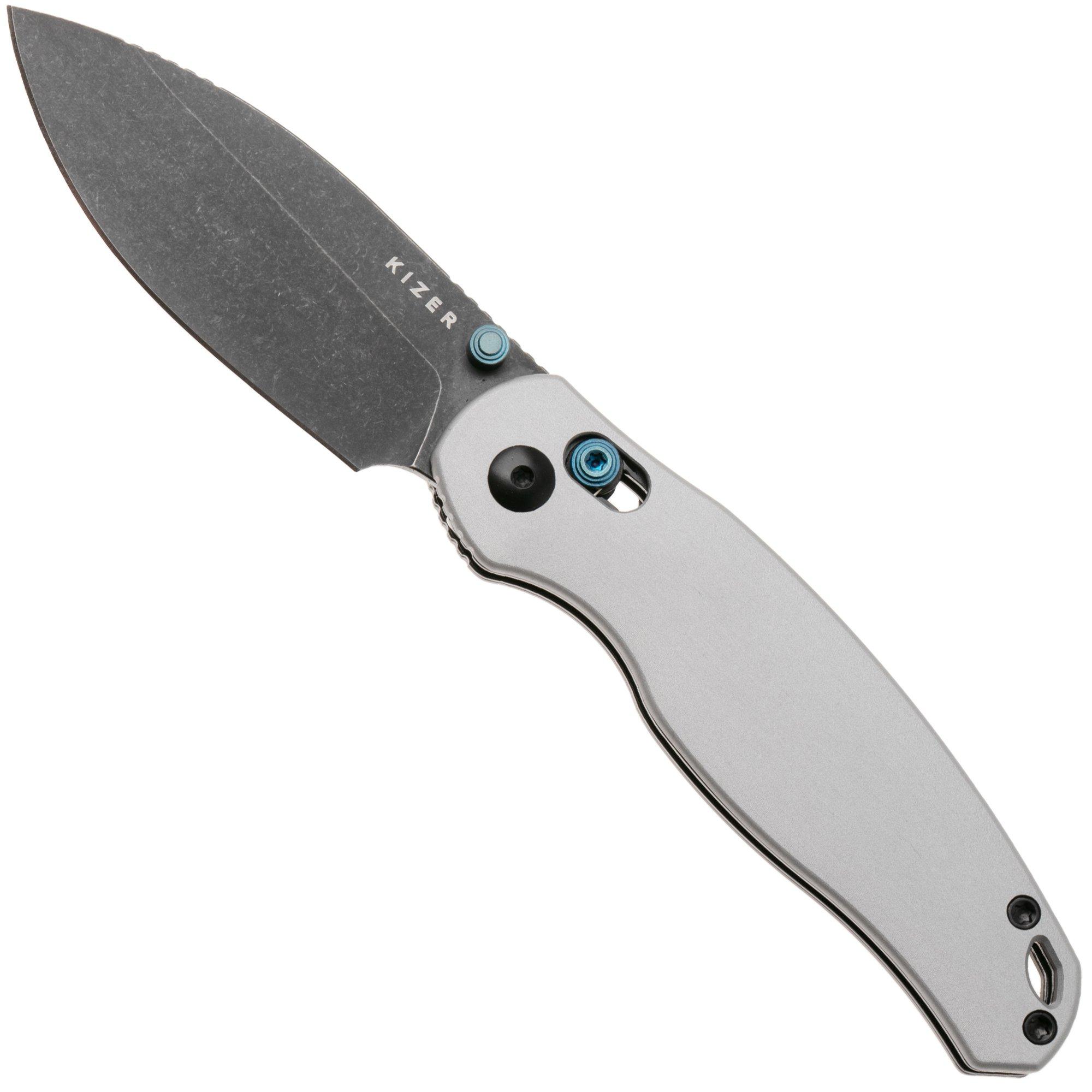 Kizer Vanguard Phoca CD V3781CDA2 Blackwashed 14C28N, Grey Aluminium, pocket knife