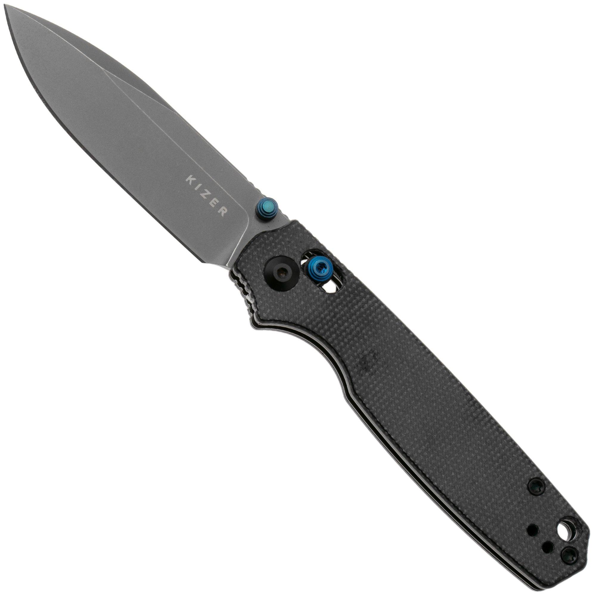 Kizer Pokiman CD V3789A1 Gray Stonewashed AEB-L, Black Micarta, couteau de poche