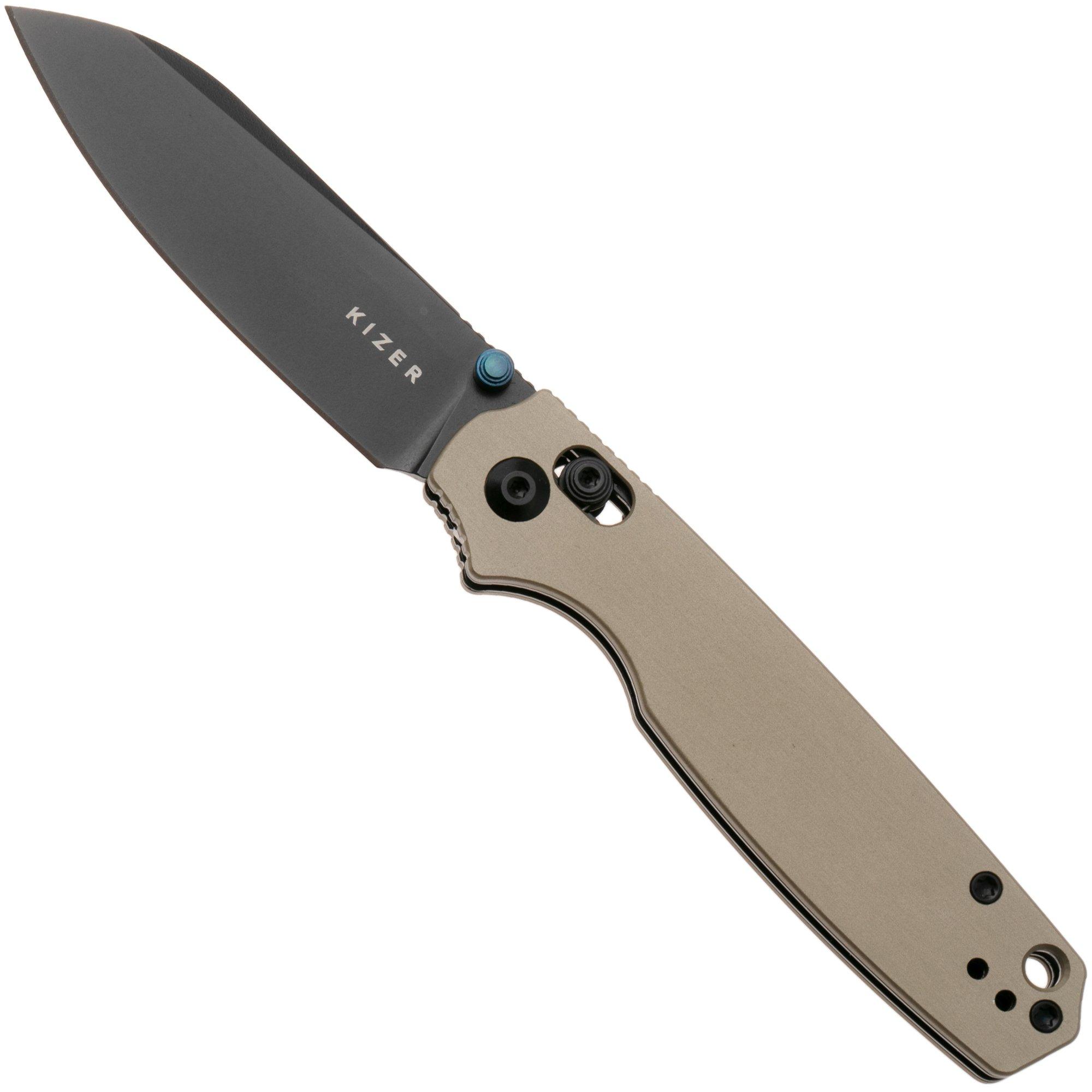 Kizer Pokiman CS V3789A6 Black PVD AEB-L, Tan Aluminum, pocket knife