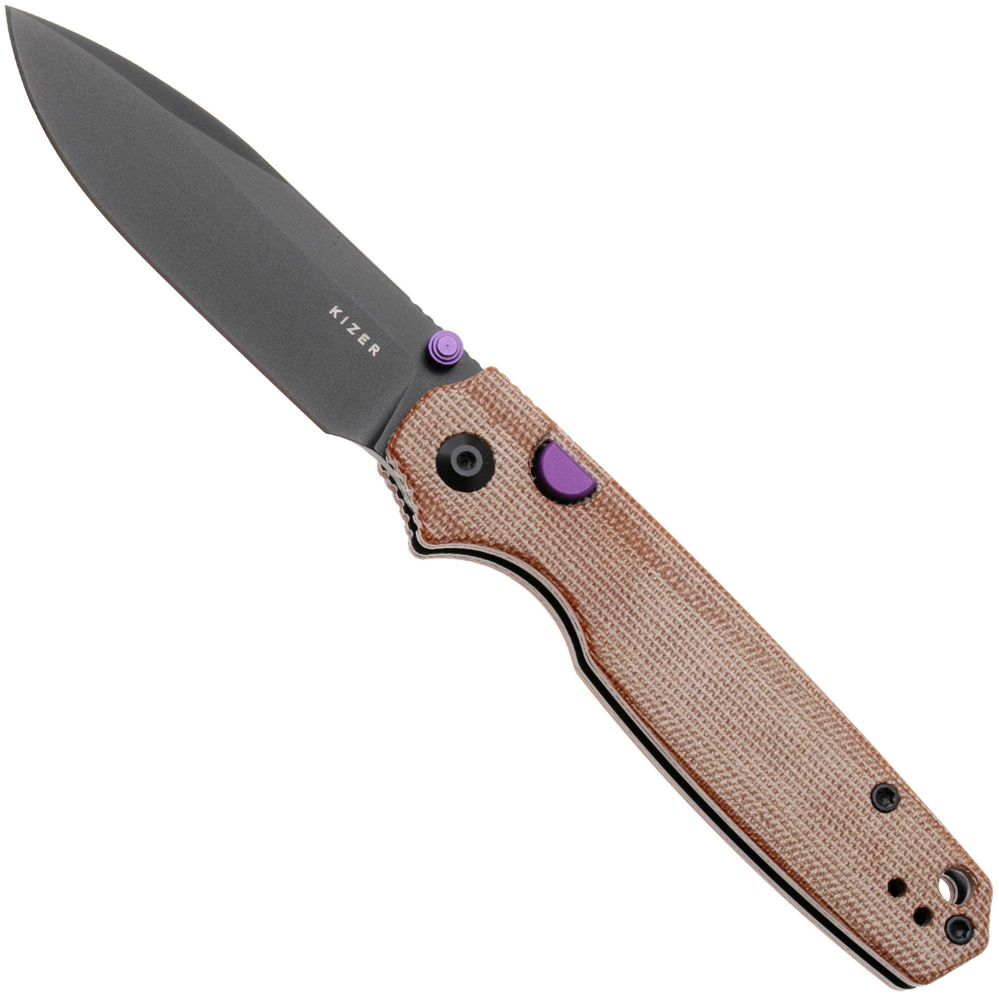 Kizer Pokiman BLL V3789BDA1, Black PVD AEB-L Droppoint, Natural Micarta Taschenmesser