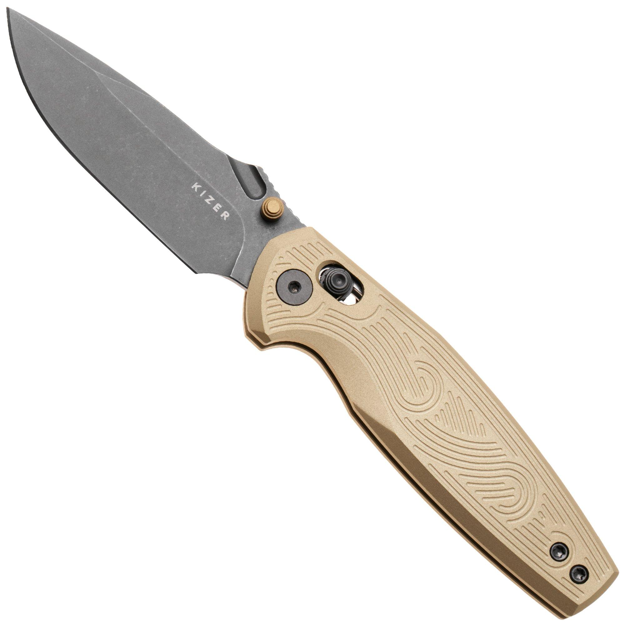 Kizer Khamsin V3791A1, PVD Graywashed Nitro-V, Bronze Aluminum pocket knife, Maksim Epifantsev design