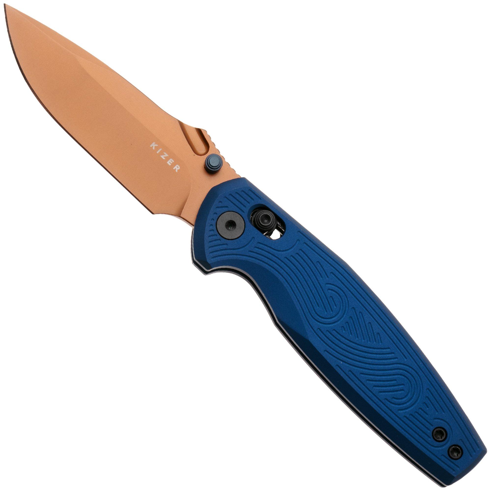 Kizer Khamsin V3791A2, Sunset Metal PVD Nitro-V, Blue Aluminum pocket knife, Maksim Epifantsev design