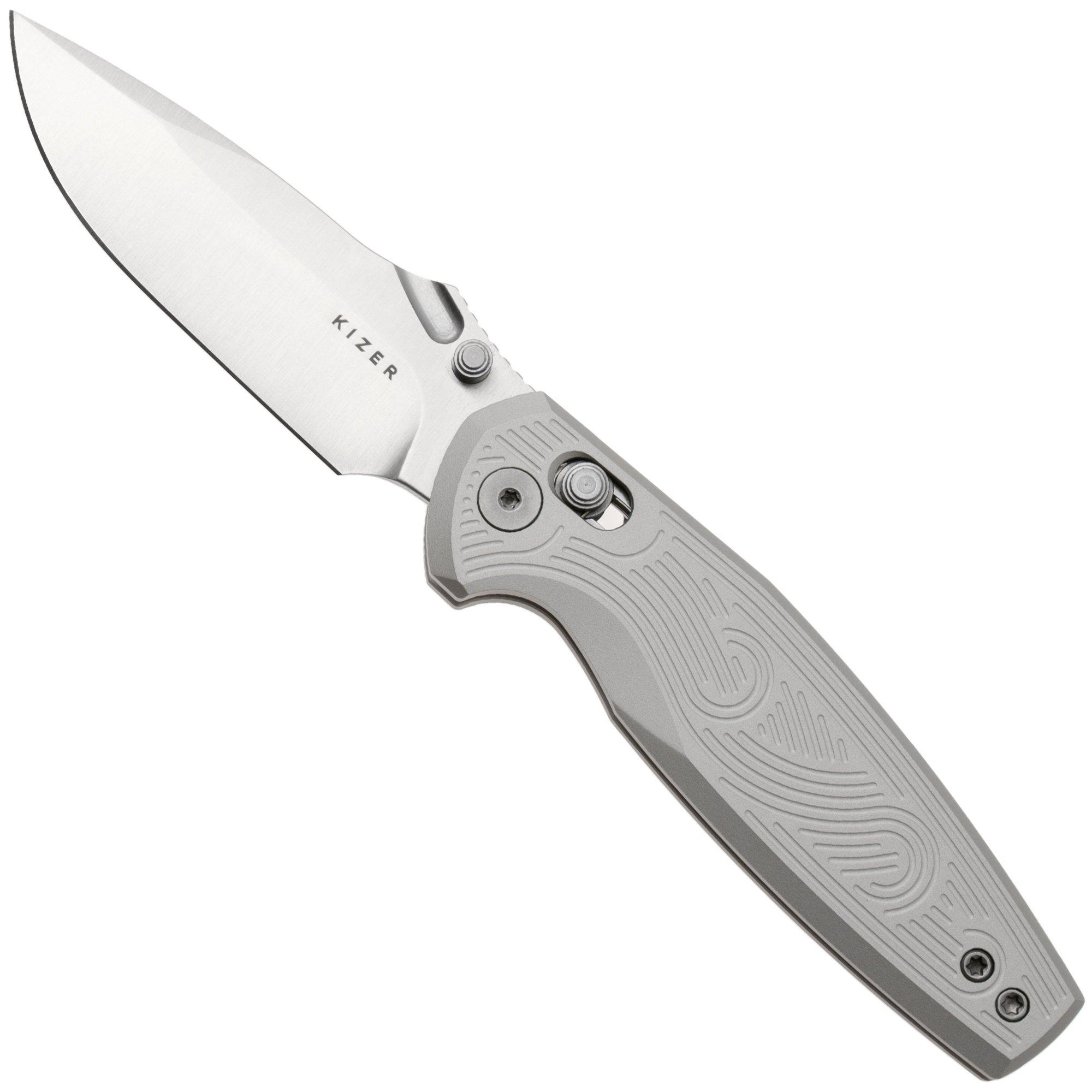 Kizer Khamsin V3791A3, Satin Nitro-V, Light Gray Aluminum pocket knife, Maksim Epifantsev design