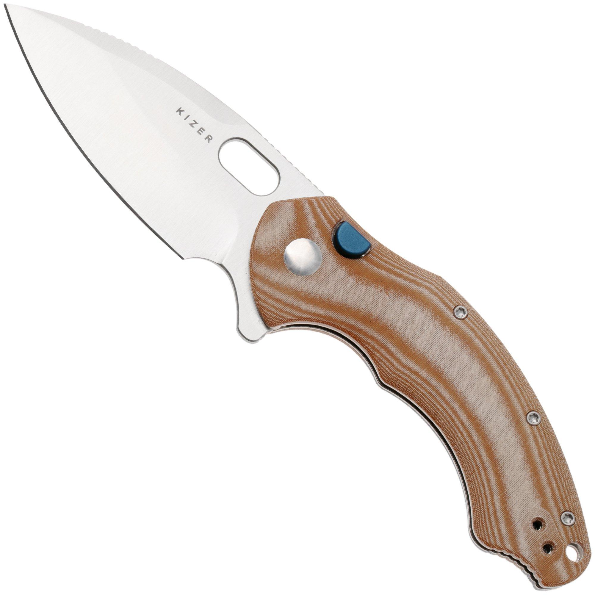 Nóż składany Kizer Roach XL V4477BDA1, Satin 14C28N, Norplex UltreX Micarta, projekt Matt Degnan