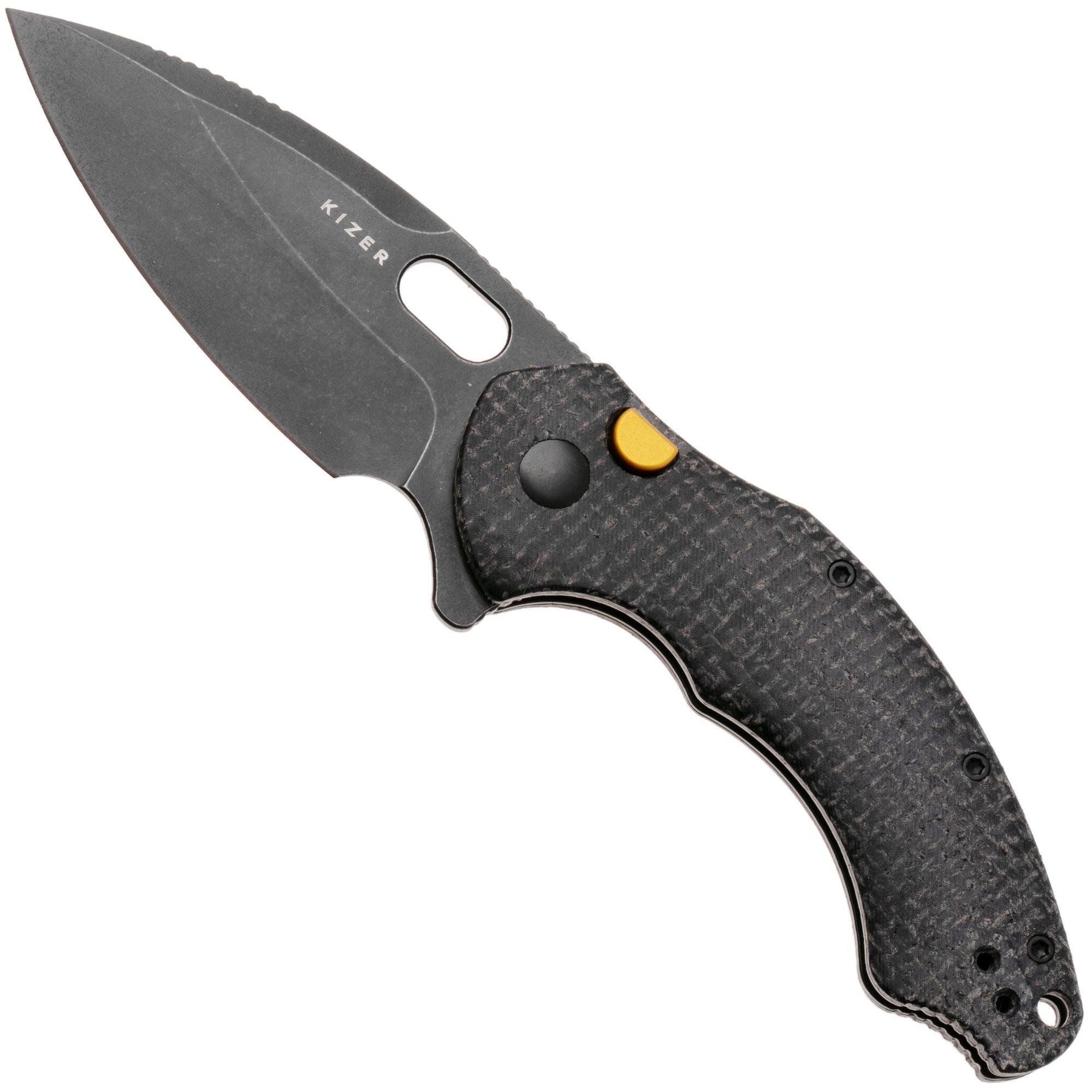 Kizer Roach XL V4477BDA2, PVD Blackwashed 14C28N, Black Micarta pocket knife, Matt Degnan design