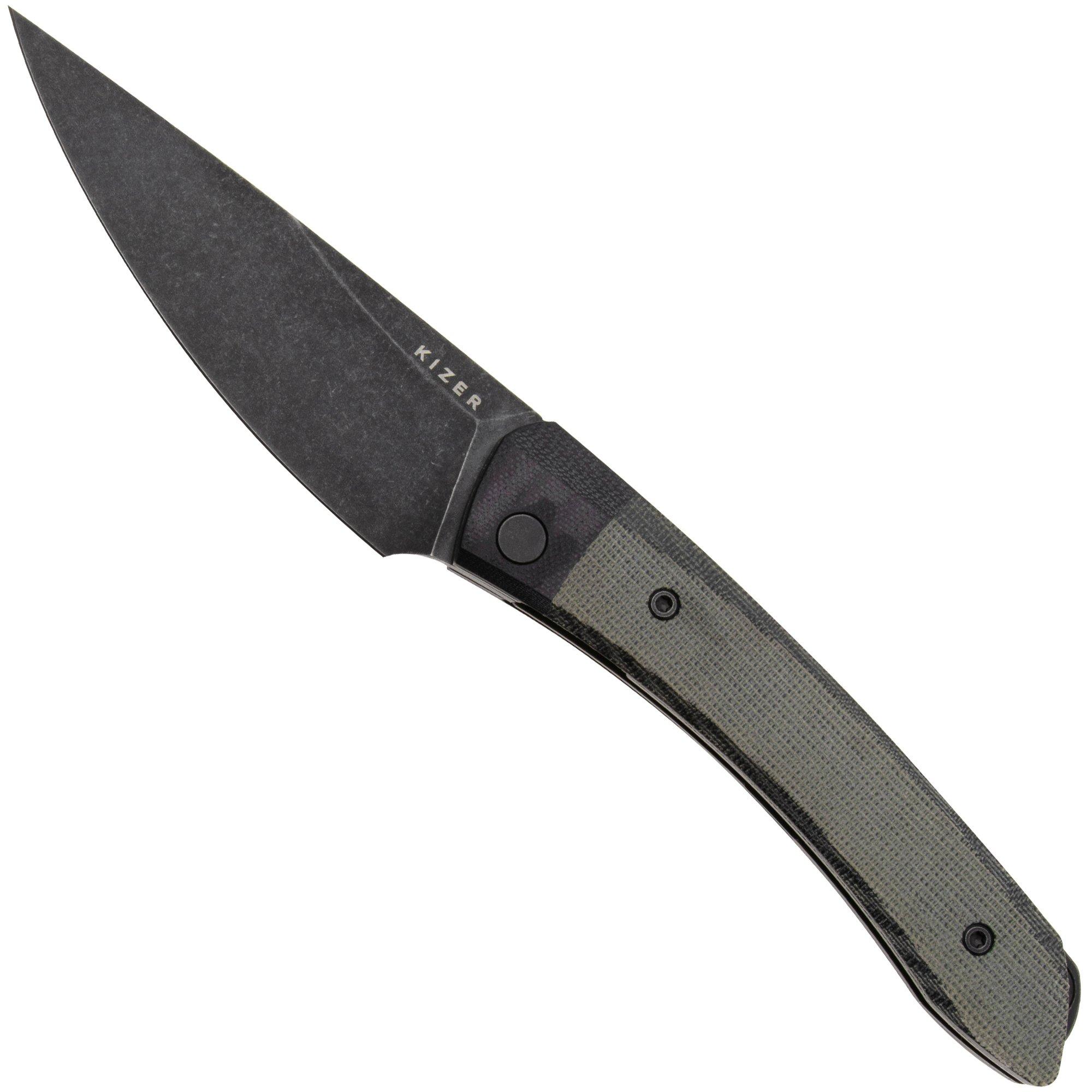 Kizer Vanguard Momo V4663A1 Blackwashed Nitro-V, Black G10 and Grey Micarta, pocket knife, Vladimir Legachev design