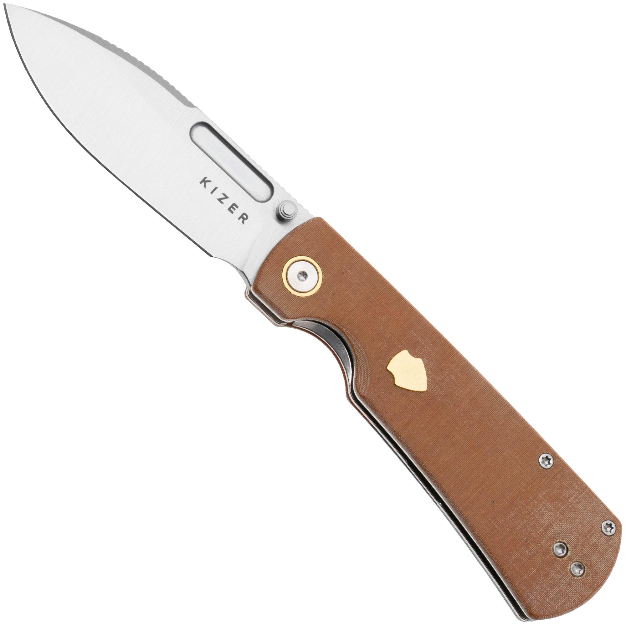 Kizer Vanguard Retro V4726A1 Satin Nitro-V, Micarta Brass, pocket knife, Johan Jordaan design