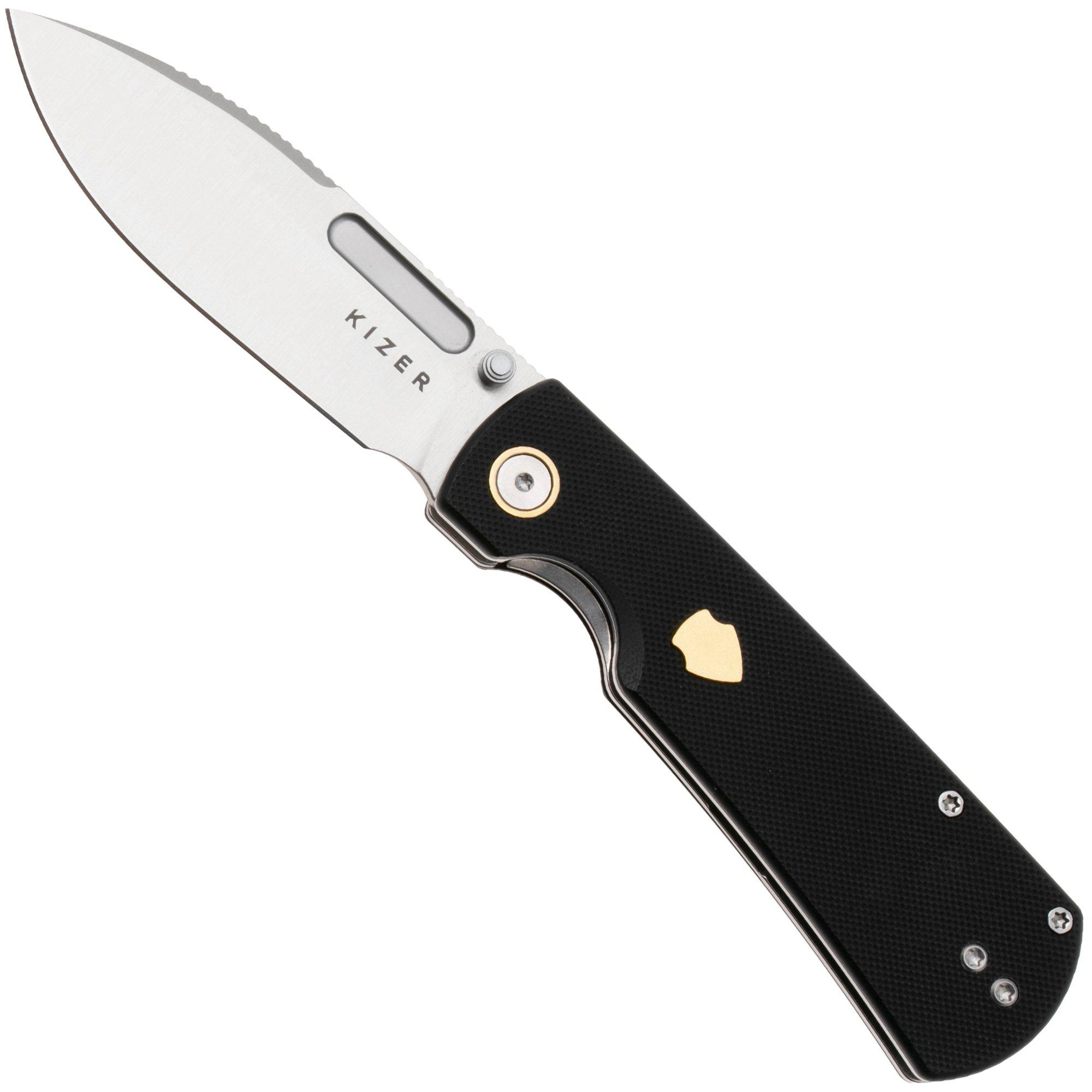 Kizer Vanguard Retro V4726A2 Satin Nitro-V, Black G10 Brass, navalha, Johan Jordaan design