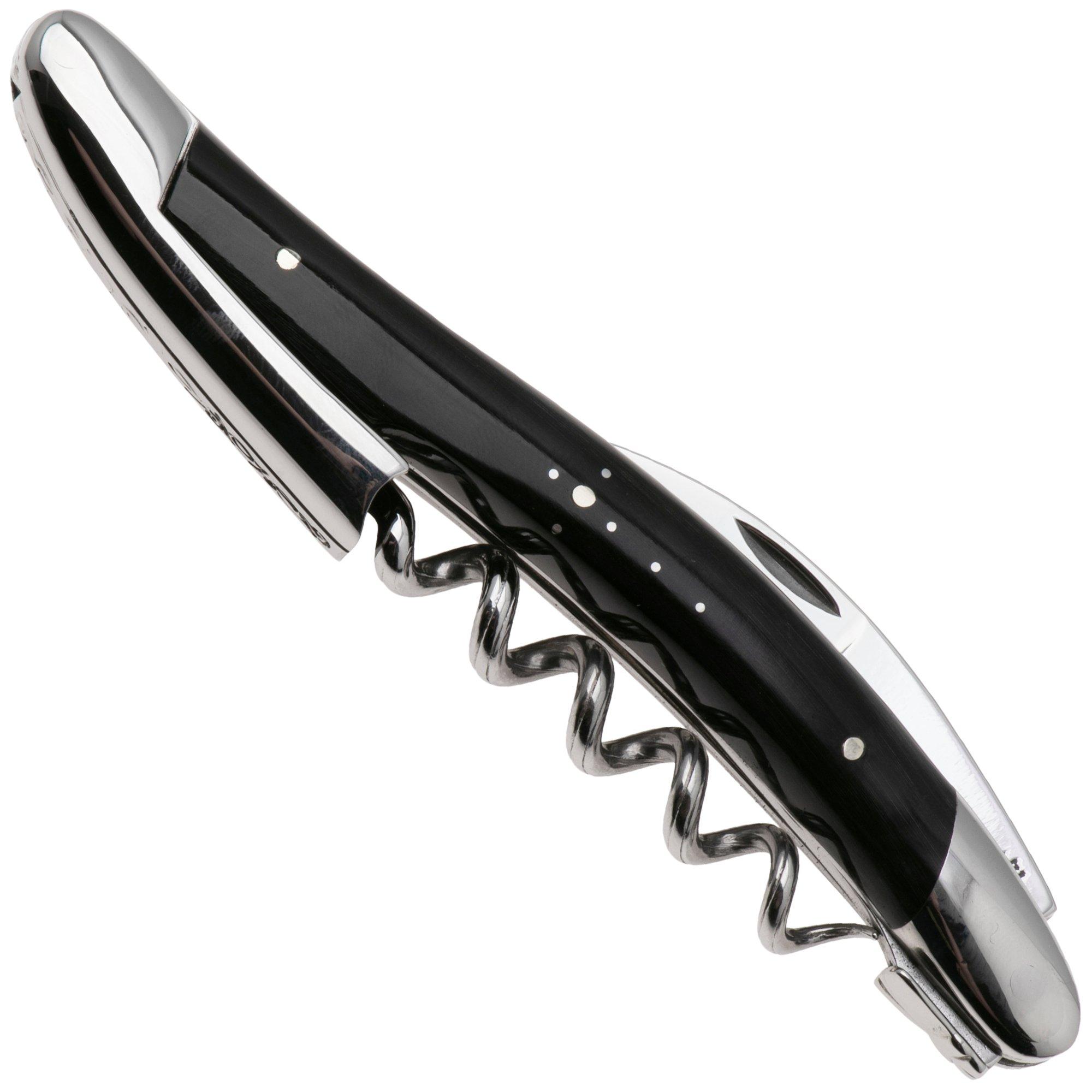 Forge de Laguiole 00005476, Polished Stainless Steel, Stamped Bee, Dark Horn kelnersmes