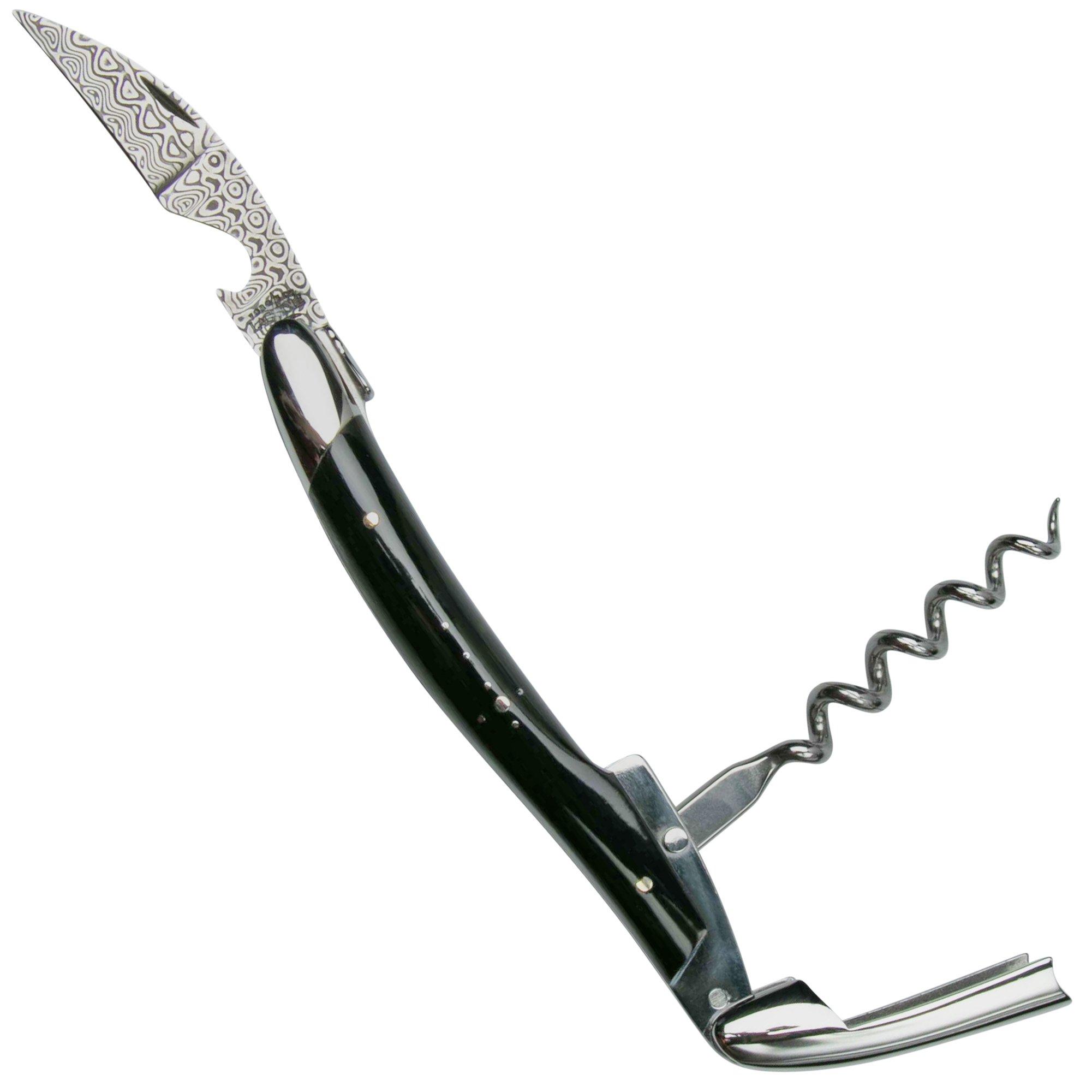 Forge de Laguiole SOMBF kelnersmes met foedraal, damast, buffelhoorn