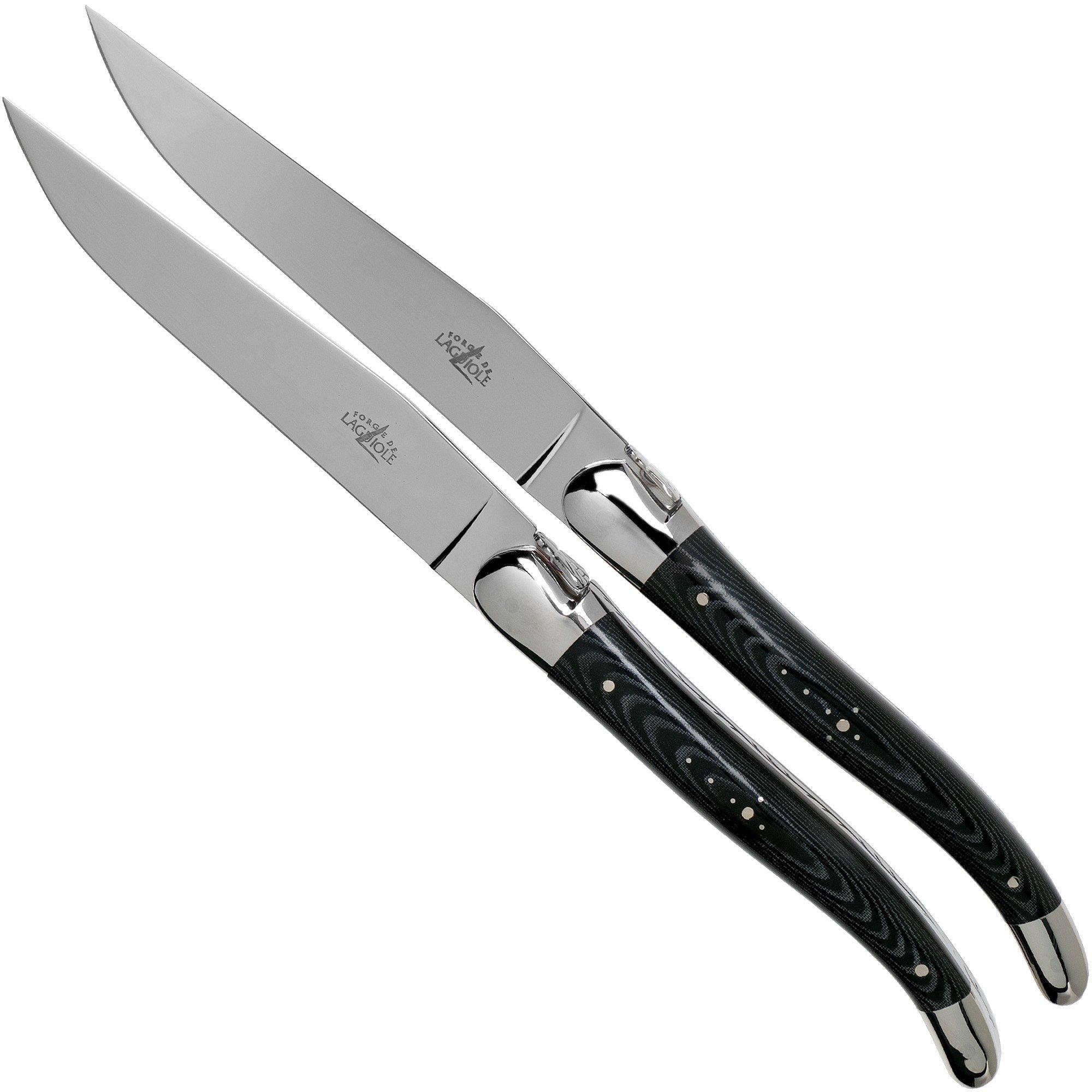 Zestaw noży do steków Forge de Laguiole T22MINTCNOI, polerowane, czarna micarta, 2 szt.