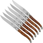 Forge de Laguiole T62MINTHBRI Juego de 6 cuchillos para carne pulidos en madera de thuya