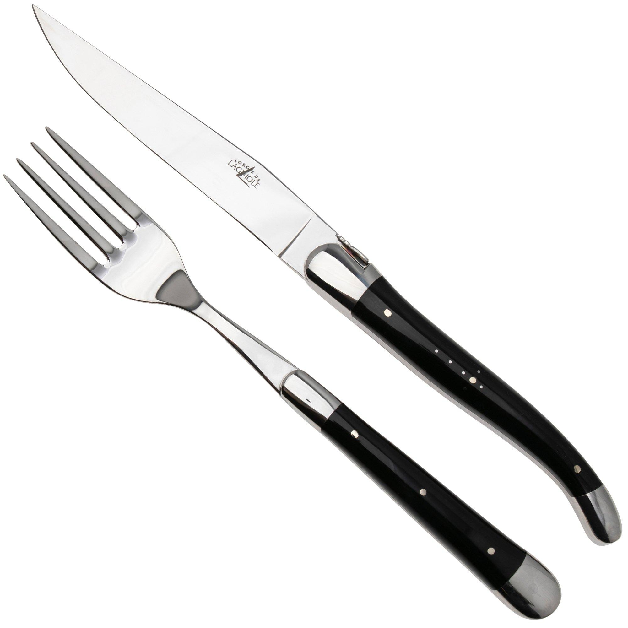 Forge de Laguiole Knife and Fork TF2MINBF Dark Horn, 2-teiliges Besteckset, poliert