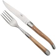 Forge de Laguiole Knife and Fork TF2MINOL Olive Wood, set de couverts 2 pièces, maté