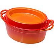 Le Creuset Doufeu Gusseisen Bratpfanne oval, 32 cm, 7,2L orange-rot