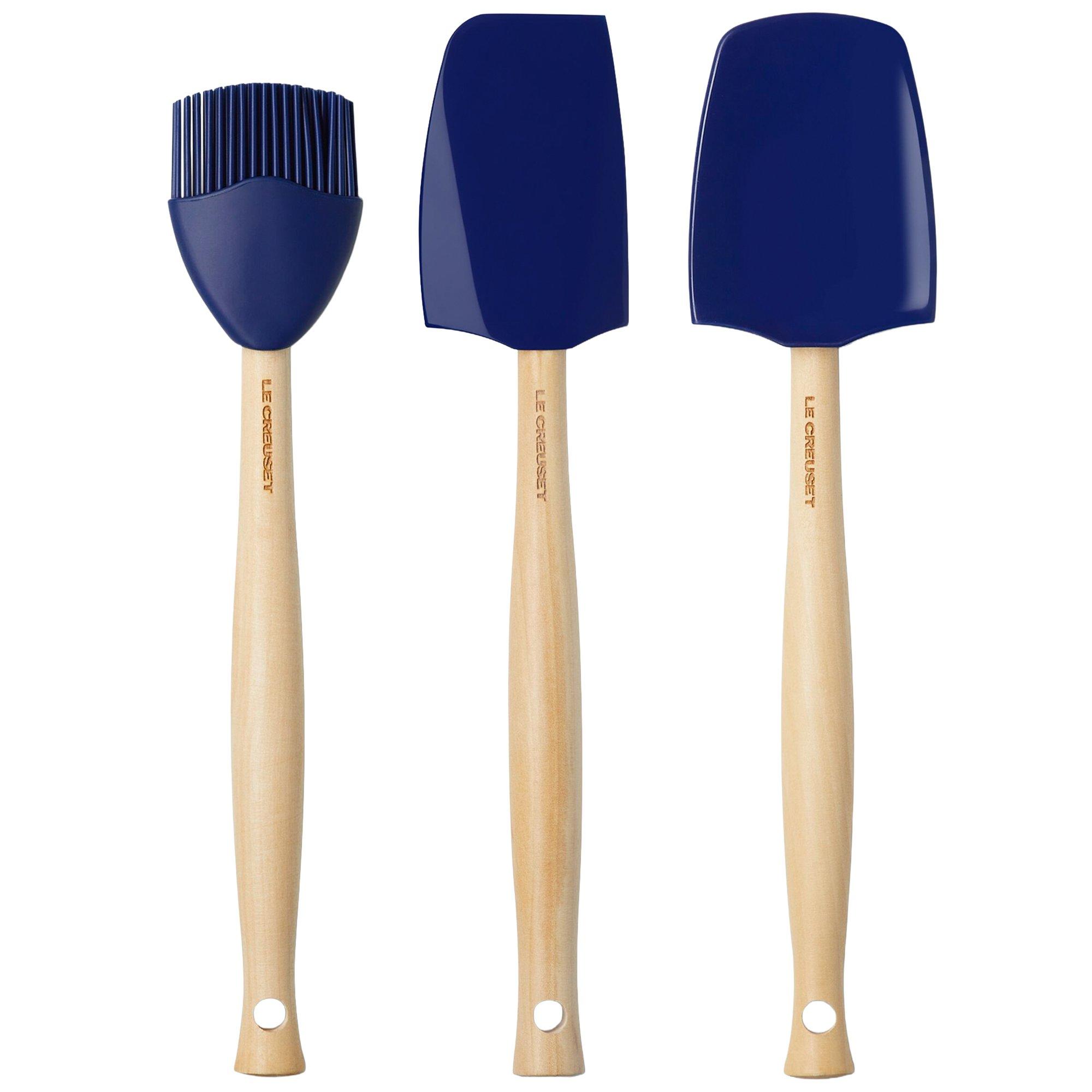 Le Creuset Premium Küchenutensilien-Set 3-teilig, azurblau, Holz und Silikon