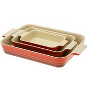 Le Creuset oven dishes 79161000600080 set of 3, rectangular, red