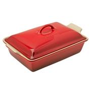 Le Creuset rectangular oven dish with lid, 33 cm, red