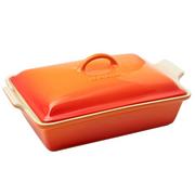 Le Creuset rectangular oven dish with lid, 33 cm, orange-red