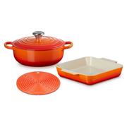  Le Creuset 2022 Set Flame, fonte, faïence et silicone, set d'ustensiles de cuisson