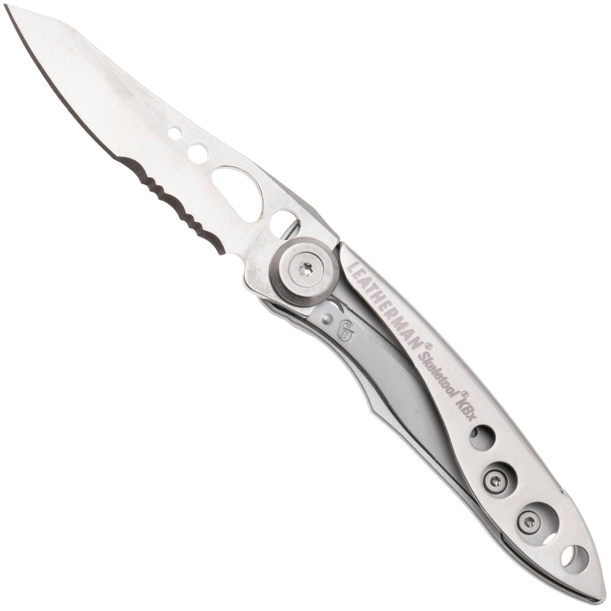 Nóż składany Leatherman Skeletool Knife KBx Silver, ostrze częściowo ząbkowane