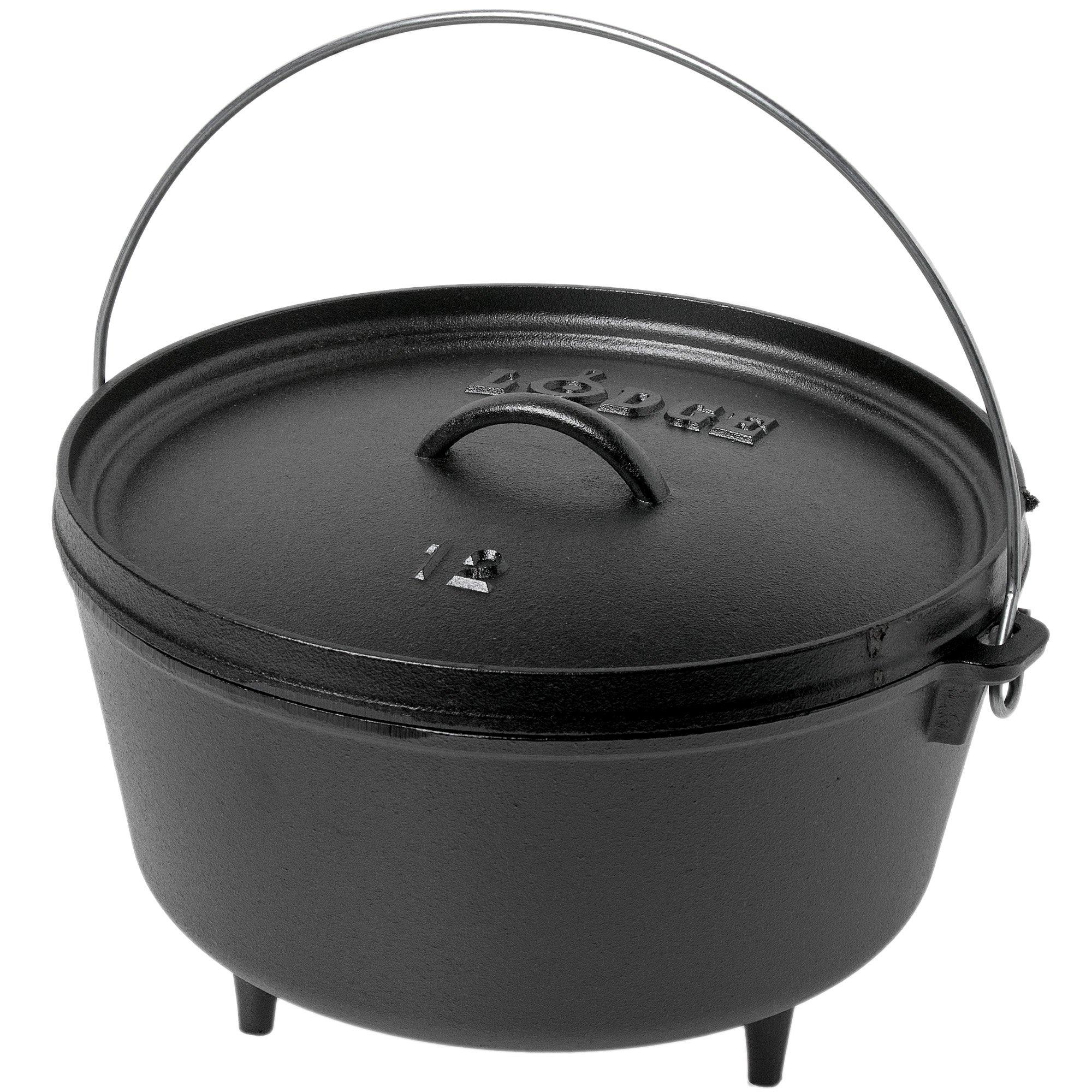 Kociołek żeliwny Lodge Camp z pokrywką L12DCO3, pojemność ok. 7.6 L
