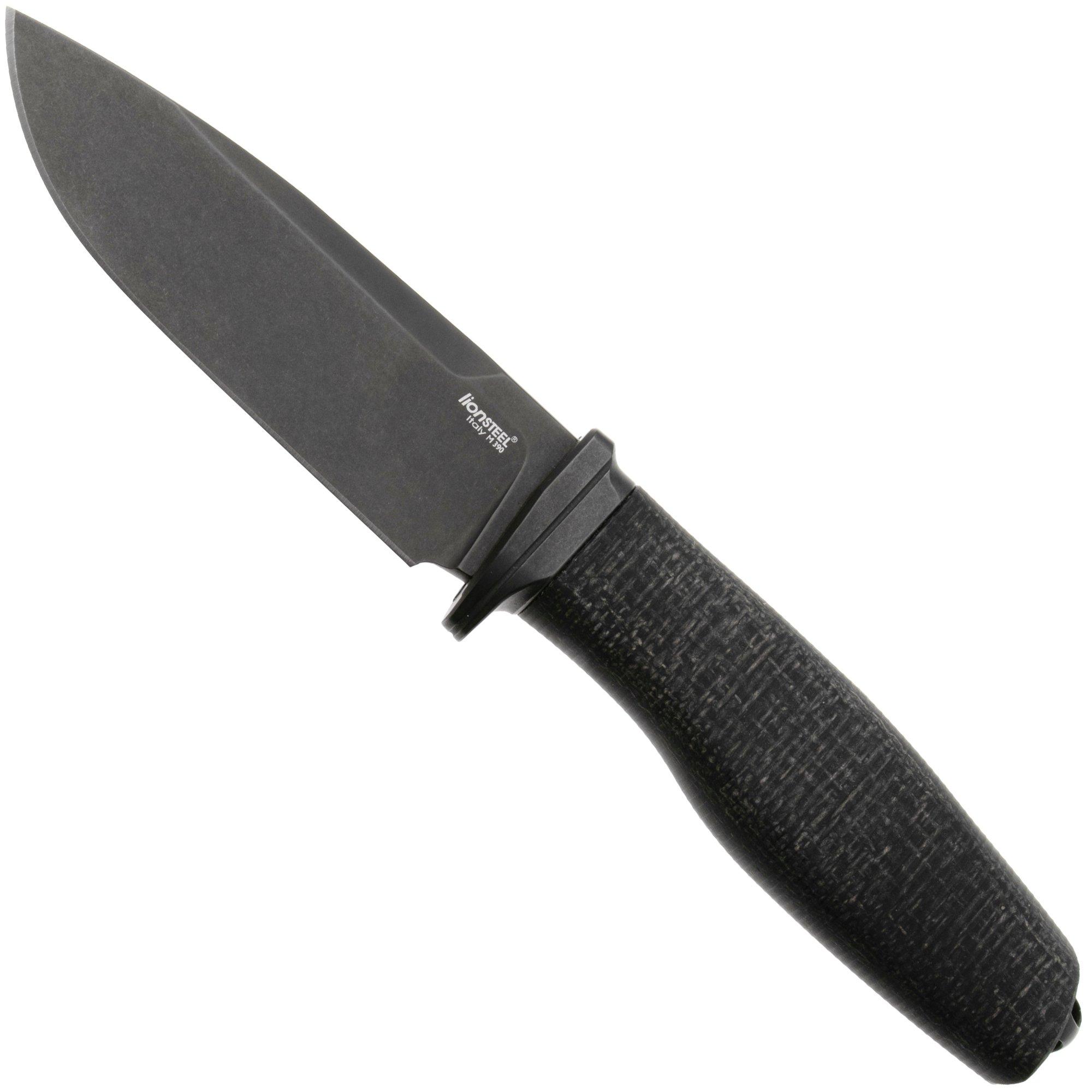 LionSteel Acha AH B BLB Blackwashed M390, Black Burlap Micarta, Black Titanium Guard, fixed knife