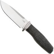 LionSteel Acha AH BLB Satin M390, Black Burlap Micarta, Titanium Guard, vaststaand mes