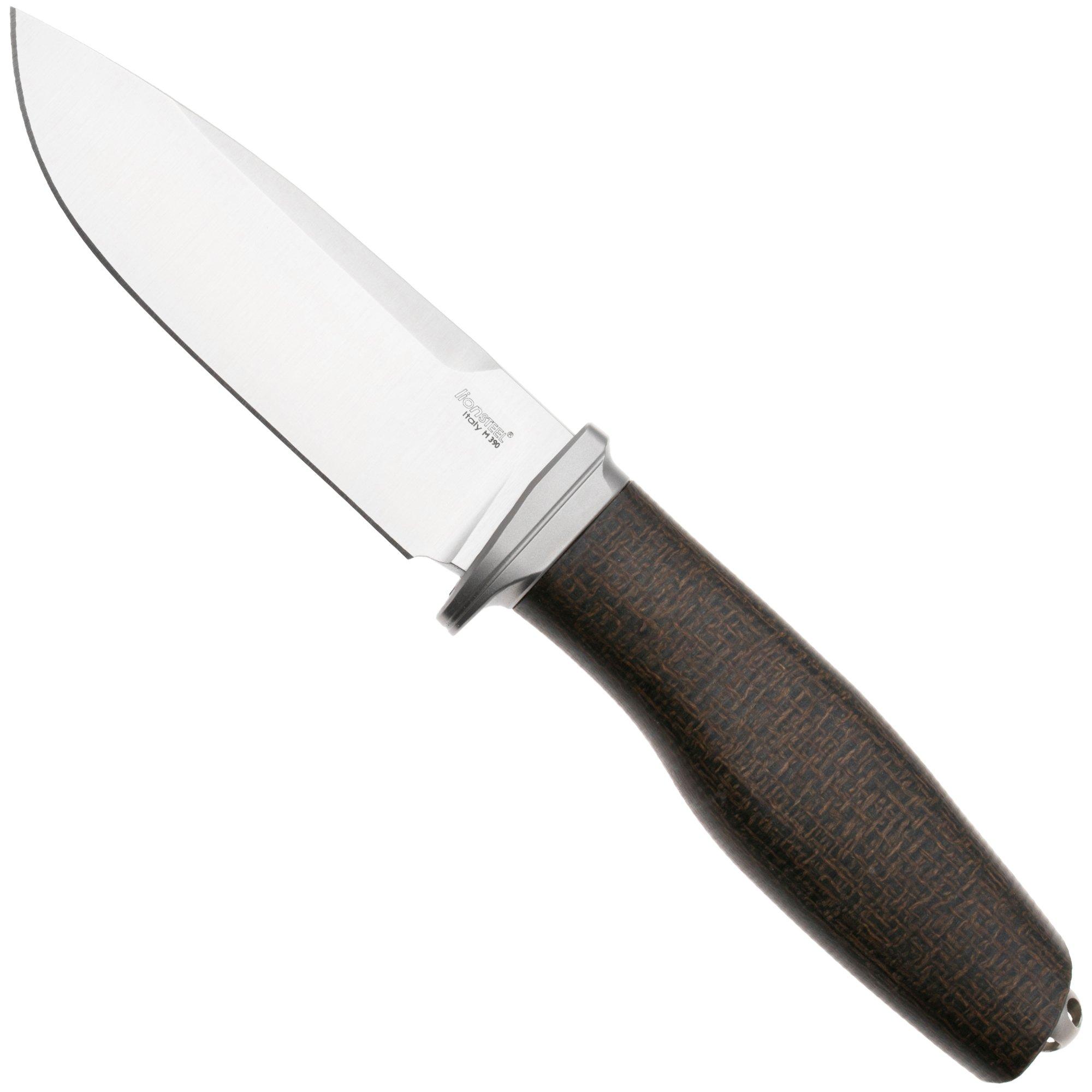 LionSteel Acha AH BLG Satin M390, Green Burlap Micarta, Titanium Guard, Fahrtenmesser