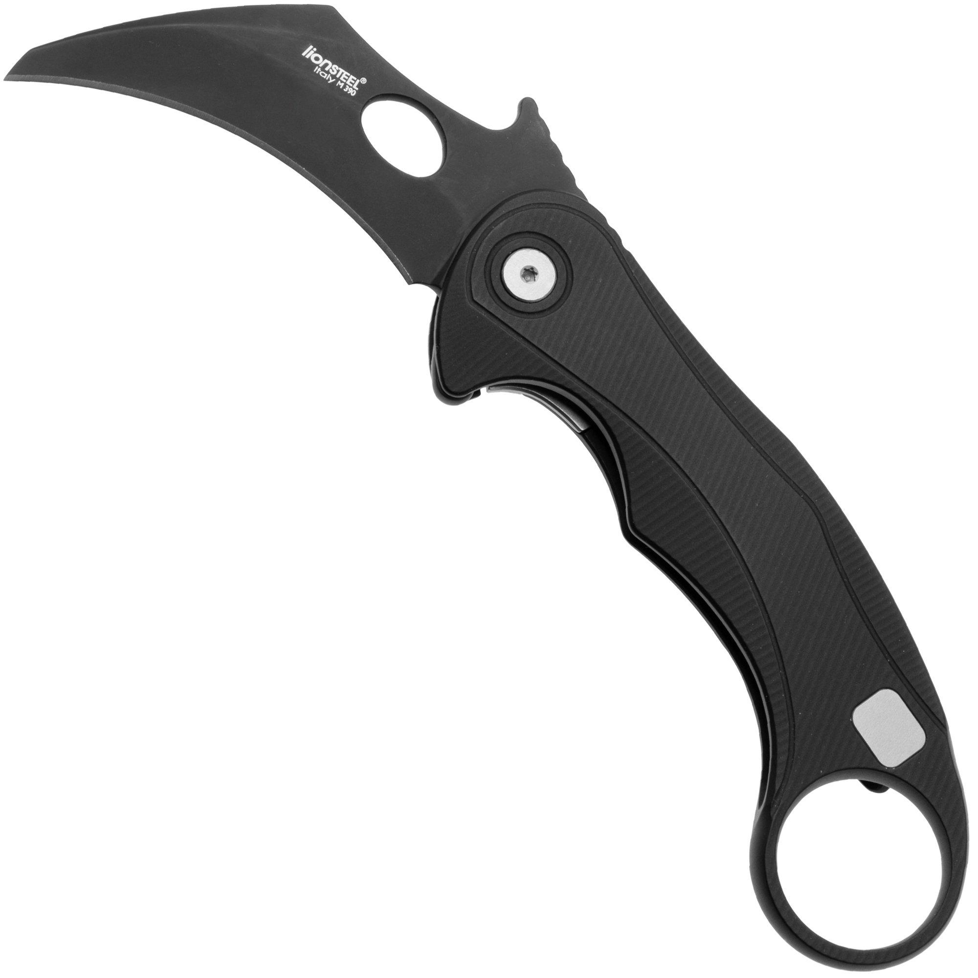 LionSteel L.E.One Mid LE2-BB, Old Black M390, Black Aluminum, karambit pocket knife