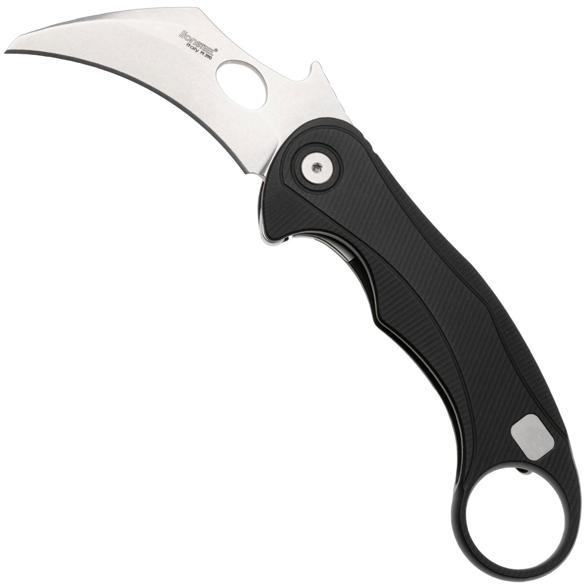 LionSteel L.E.One Mid LE2-BS, Stonewashed M390, Black Aluminum, karambit pocket knife