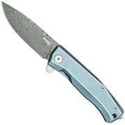 LionSteel Myto Damascus, Blue Titanium MT01D-BL pocket knife, Molletta design