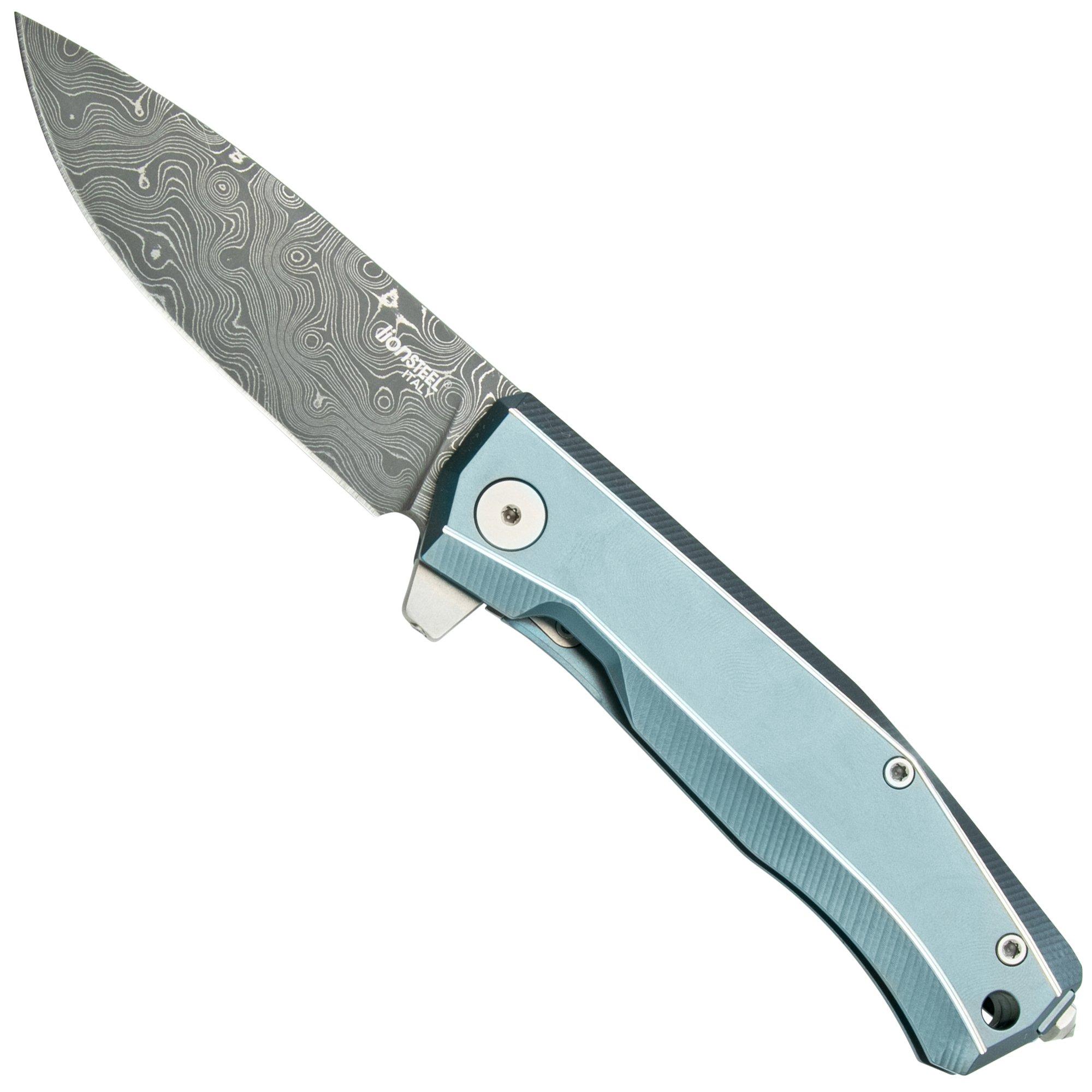 Nóż składany LionSteel Myto Damascus, Blue Titanium MT01D-BL, projekt Molletta
