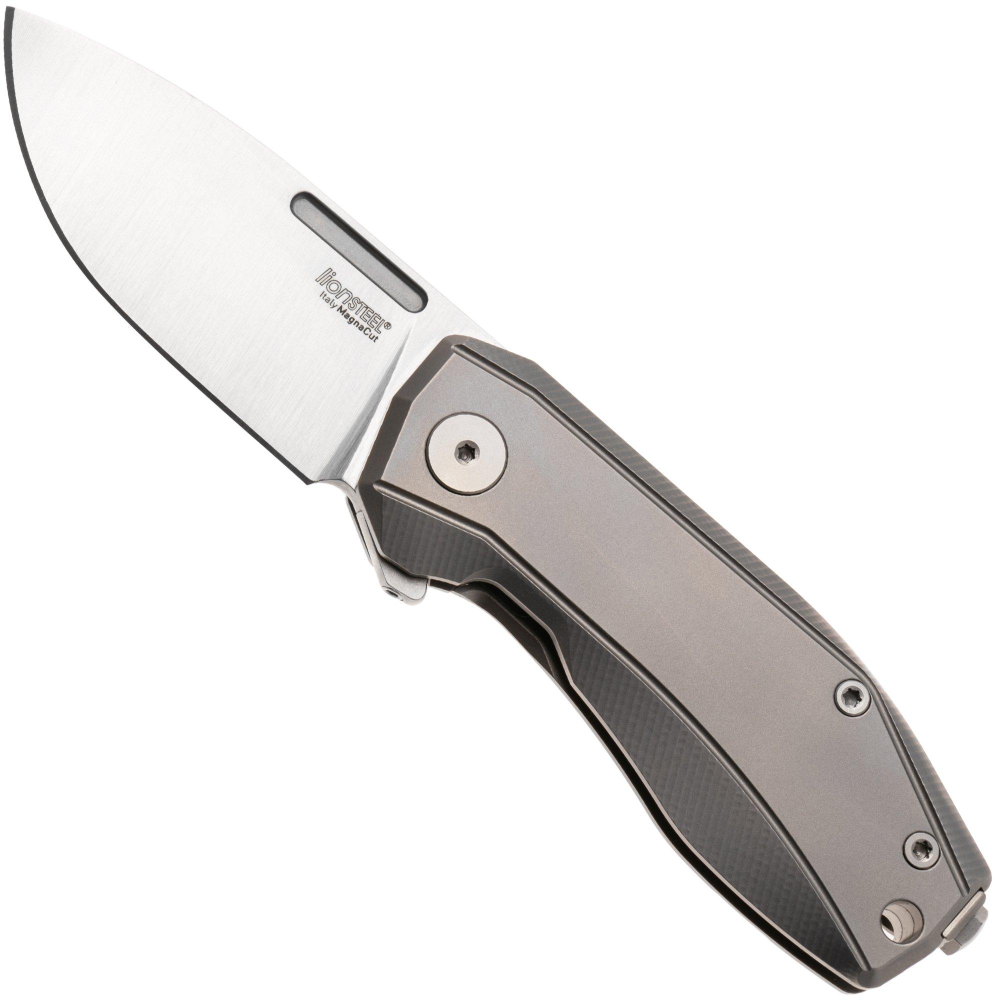 LionSteel Nano NA01-GY Frame Lock, Magnacut, Grey Titanium, pocket knife