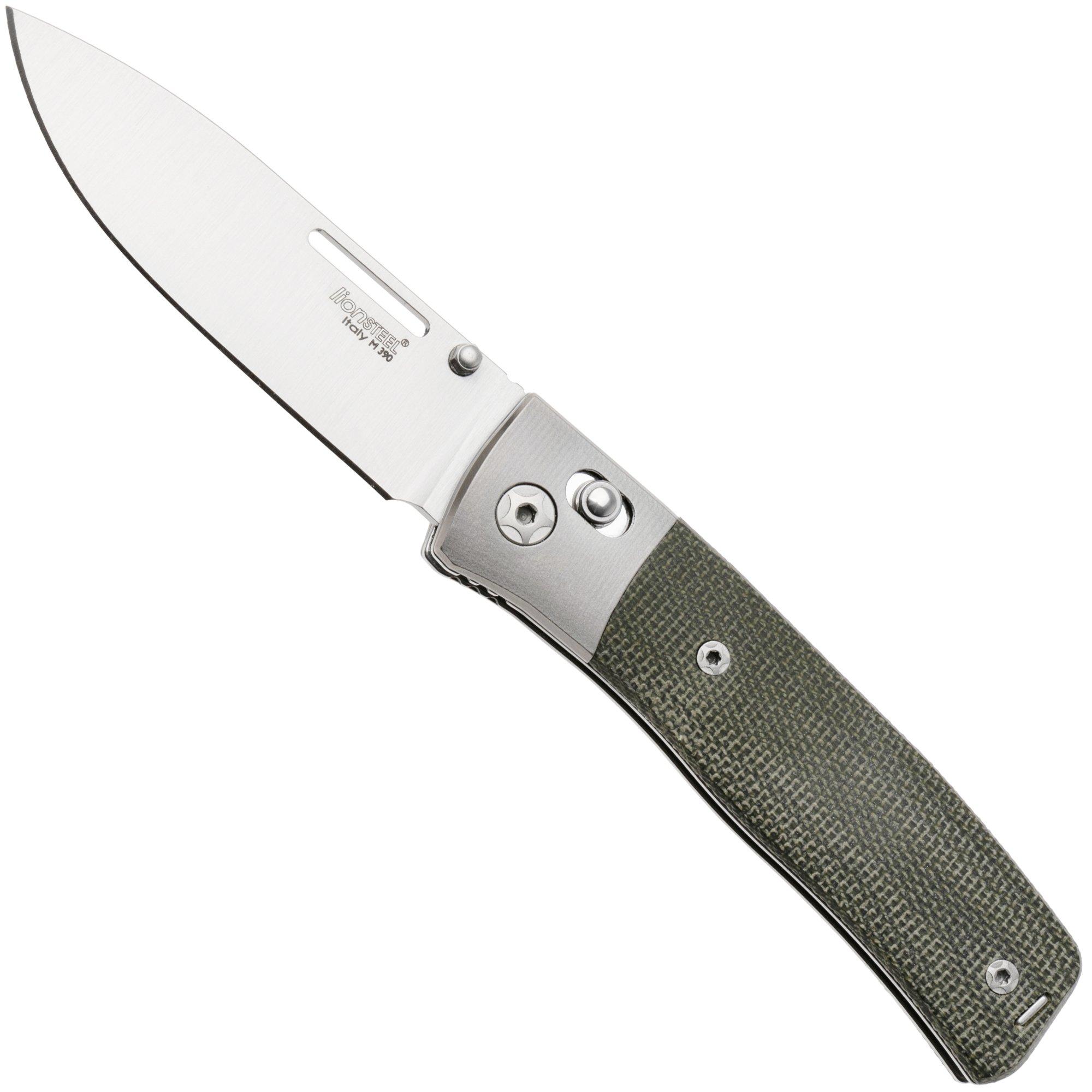 LionSteel NiNi NN2 CVG M390 Satin, Titanium Bolsters, Green Canvas Micarta, pocket knife, Gianni Pauletta design