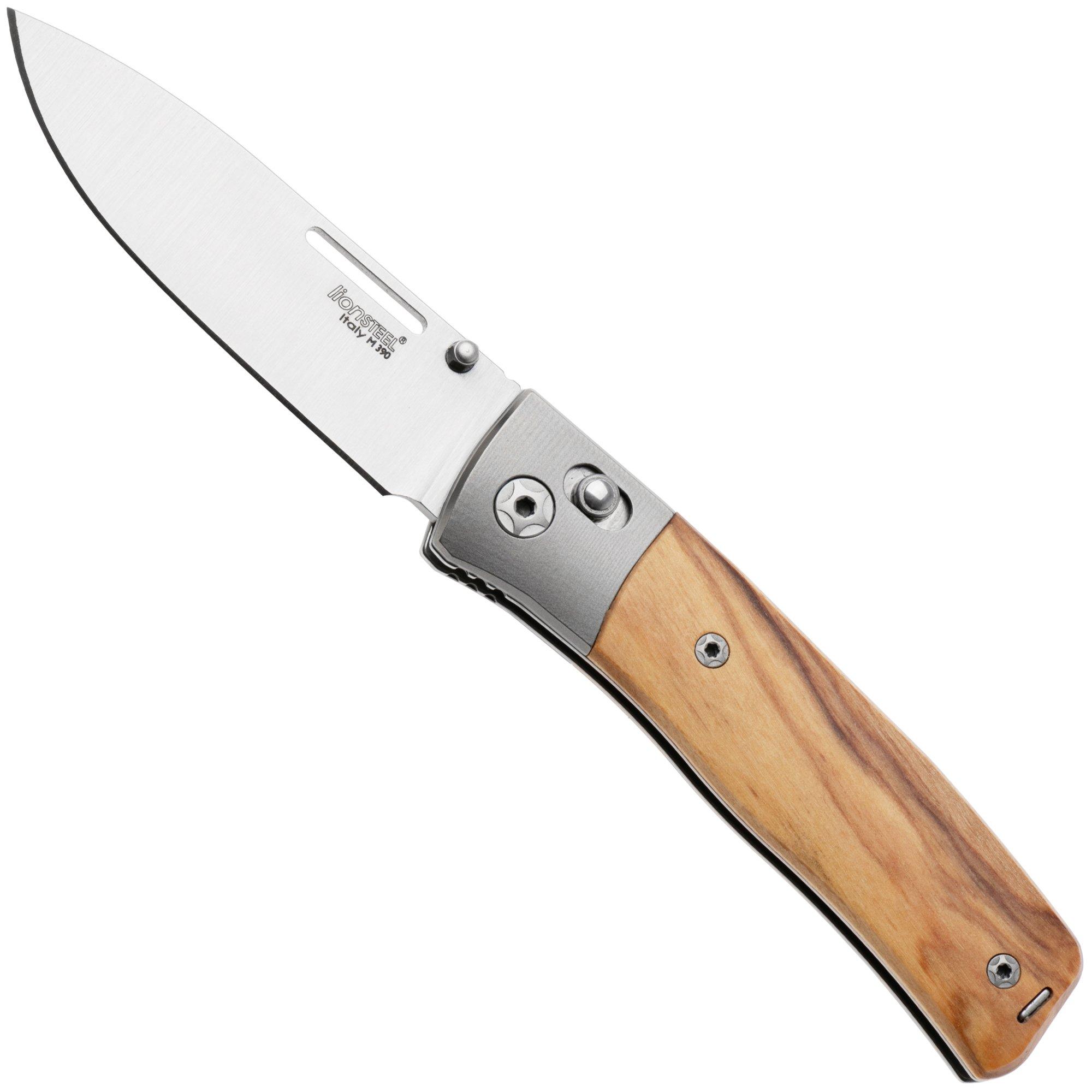 LionSteel NiNi NN2 UL M390 Satin, Titanium Bolsters, Olive Wood, pocket knife, Gianni Pauletta design