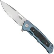 LionSteel Q4ttro, Satin MagnaCut, Blue Titanium Carbon Fiber Inlay, Taschenmesser, Michele Pensato Design