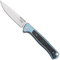 Afbeelding voor LionSteel Skinny Solid SK01 BL Blue Titanium, Blue Dark Matter Carbonfiber inlay zakmes, Molletta design