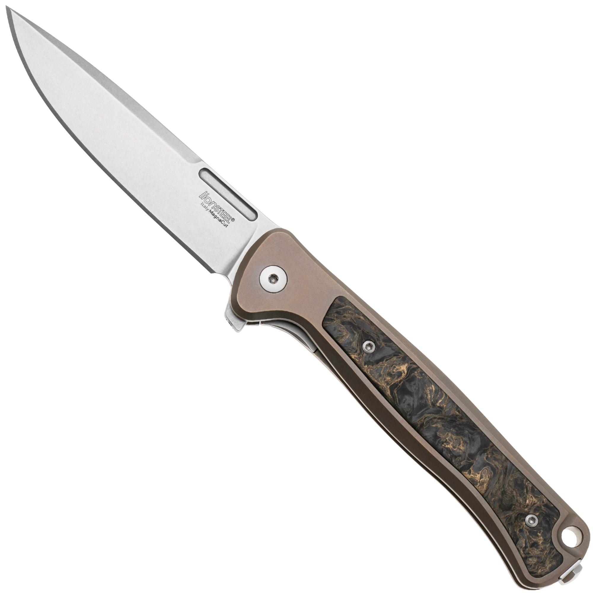 LionSteel Skinny Solid SK01 BR Bronze Titanium, Gold Dark Matter Carbonfiber Inlay Taschenmesser, Molletta Design