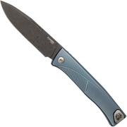 LionSteel Thrill TL-D-BL Damascus, Blue Titanium Integral Slipjoint pocket knife