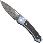 LionSteel Twain Chad Nichols Scrambled Damascus TW-D-BL Blue Titanium, Carbon Fiber, zakmes, Gianni Pauletta design