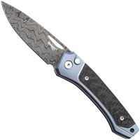 Afbeelding voor LionSteel Twain Chad Nichols Scrambled Damascus TW-D-BL Blue Titanium, Carbon Fiber, zakmes, Gianni Pauletta design