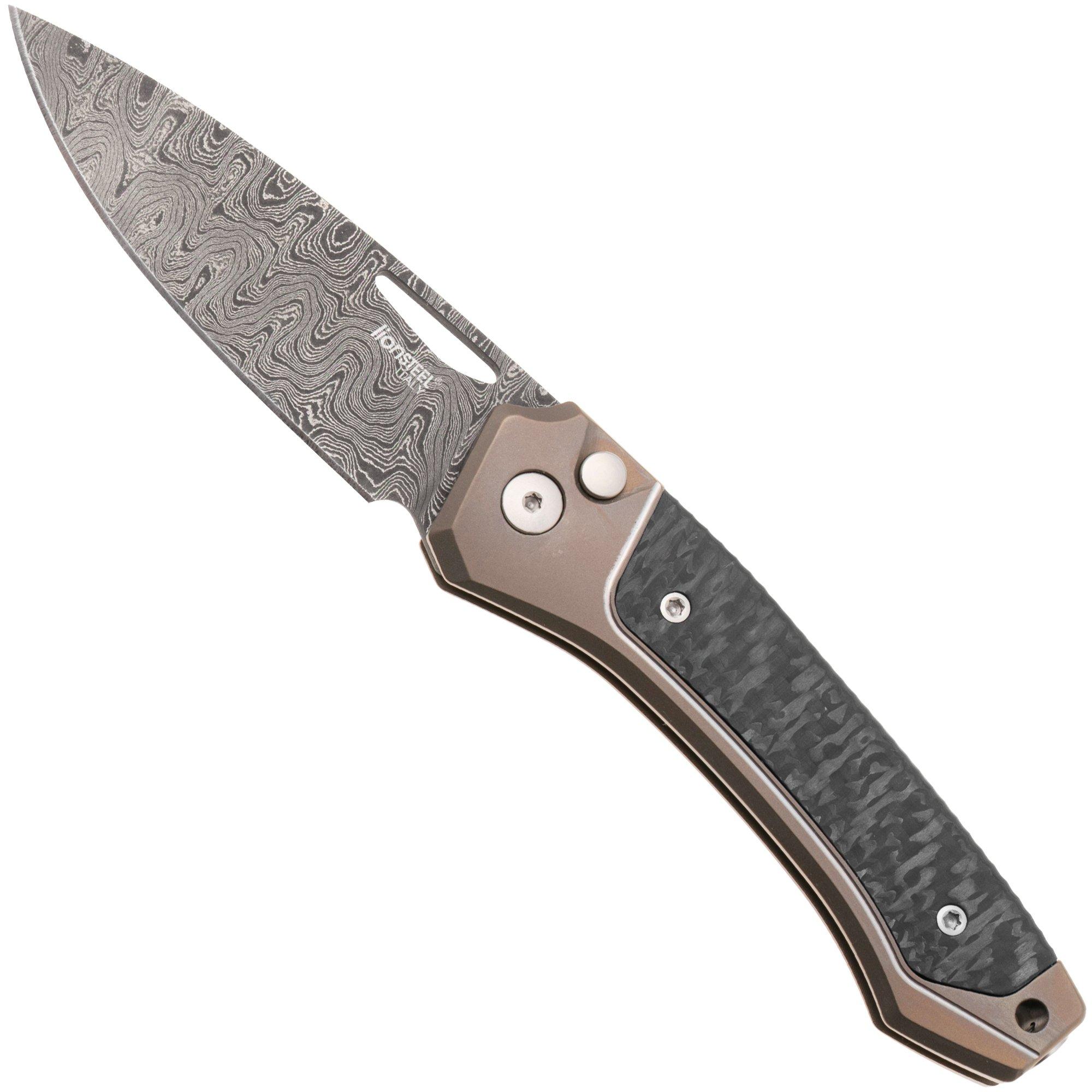 LionSteel Twain Chad Nichols Scrambled Damascus TW-D-BR Bronze Titanium, Carbon Fiber, coltello da tasca, Gianni Pauletta design