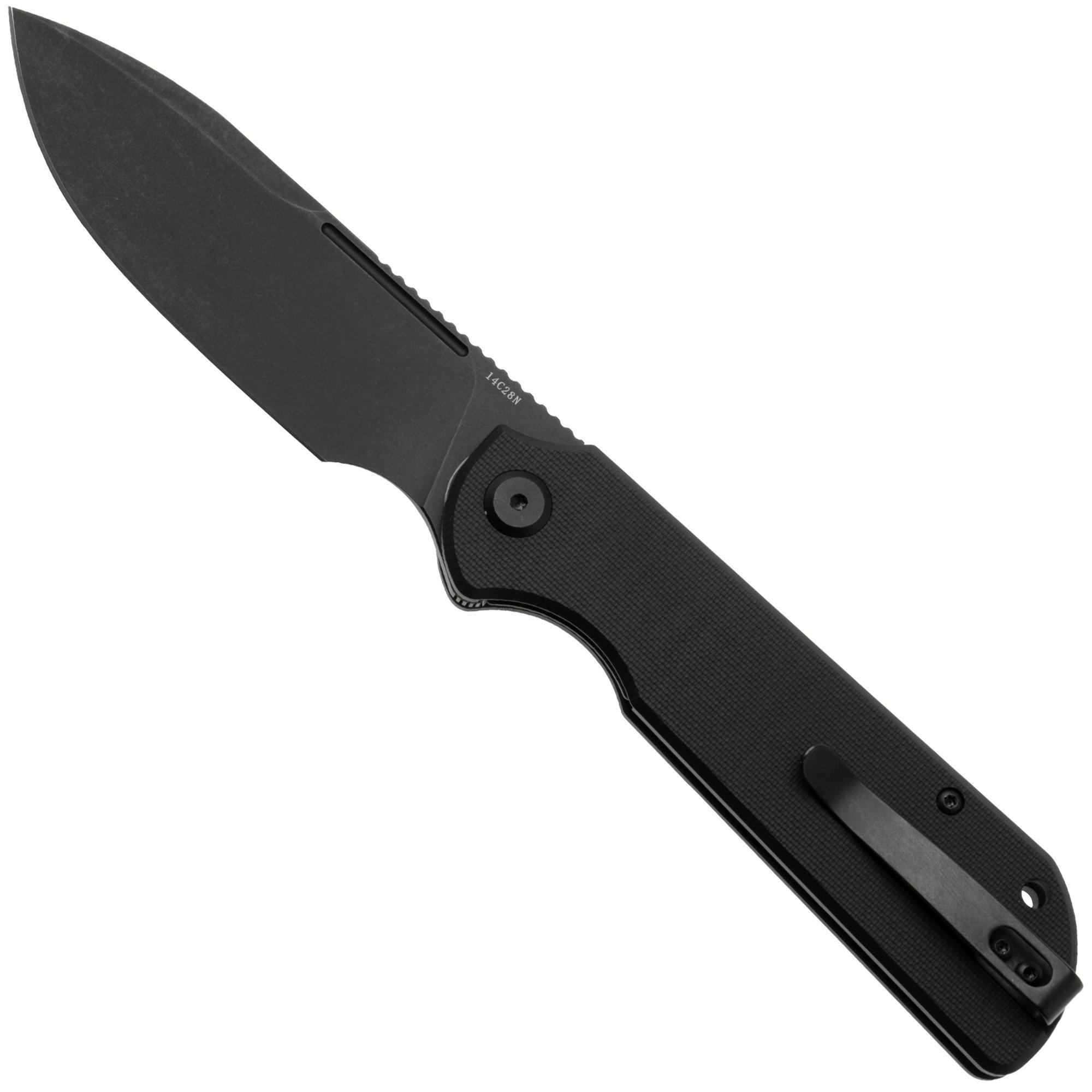 Eutektik Binary BIN-BBW-L Blackwashed 14C28N, Black G10, linkshandig zakmes