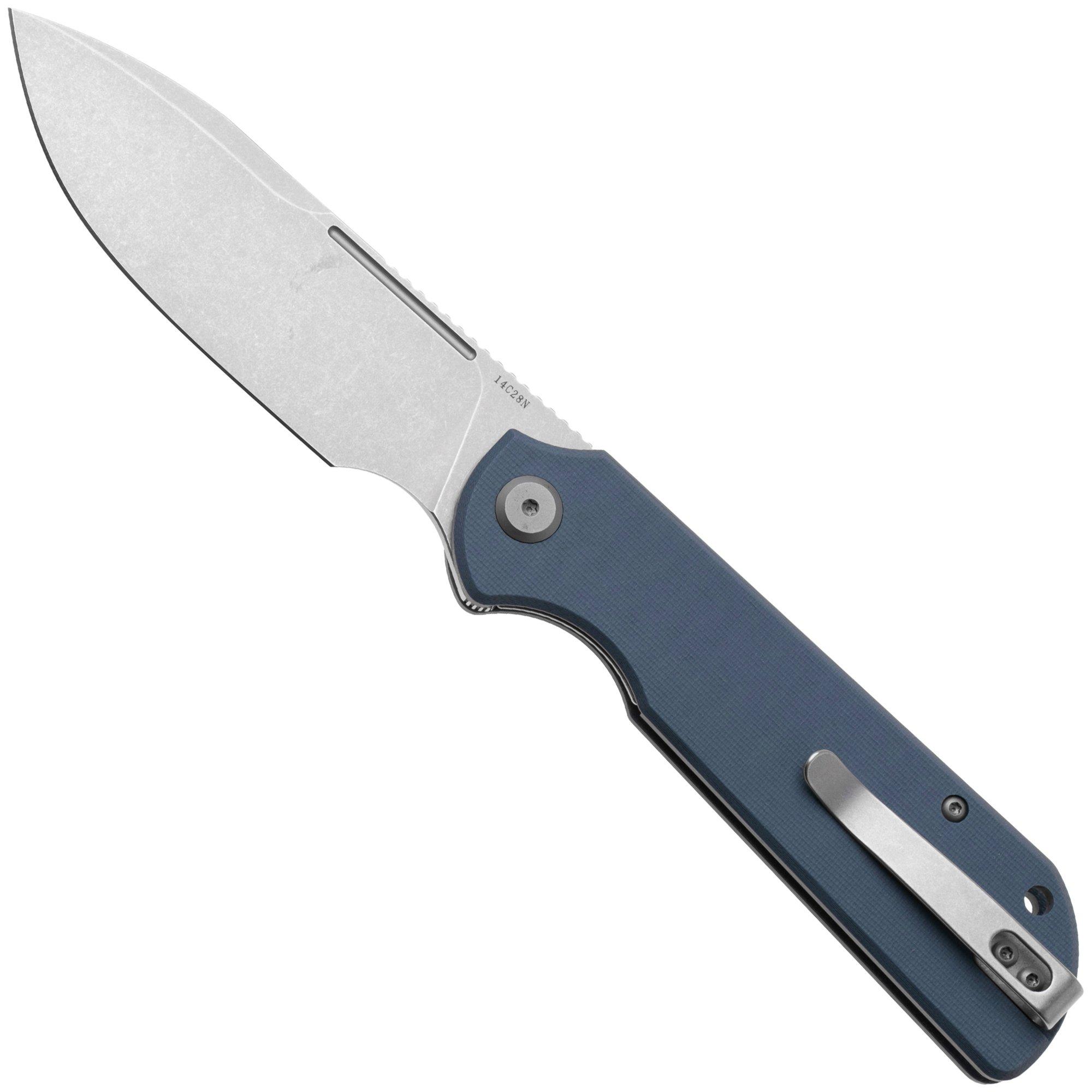 Eutektik Binary BIN-DSW-L Stonewashed 14C28N, Blue G10, linkshandig zakmes