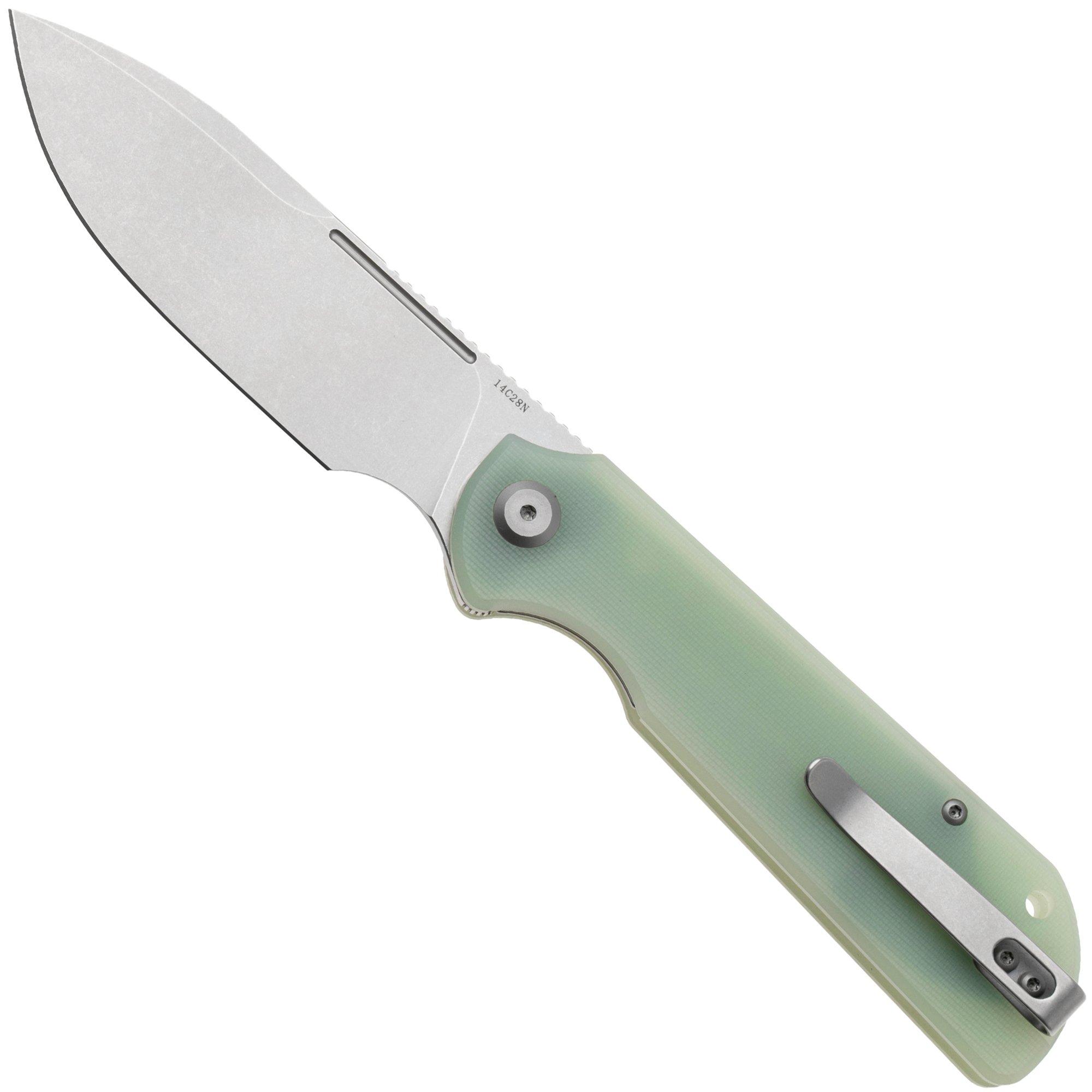 Eutektik Binary BIN-JSW-L Stonewashed 14C28N, Jade G10, linkshandig zakmes