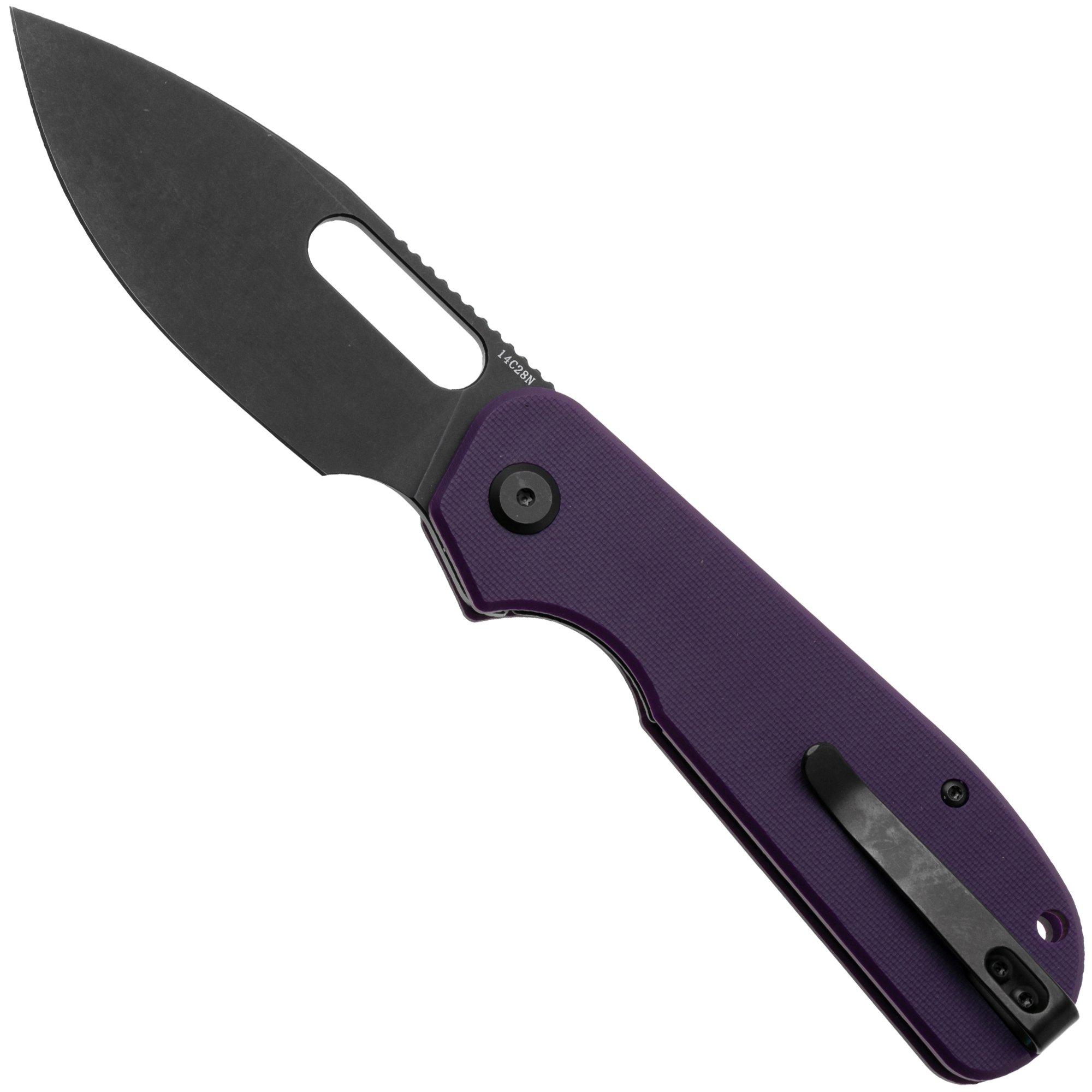Eutektik EFD EFD-PBW-L Blackwashed 14C28N, Purple G10, linkshandig zakmes