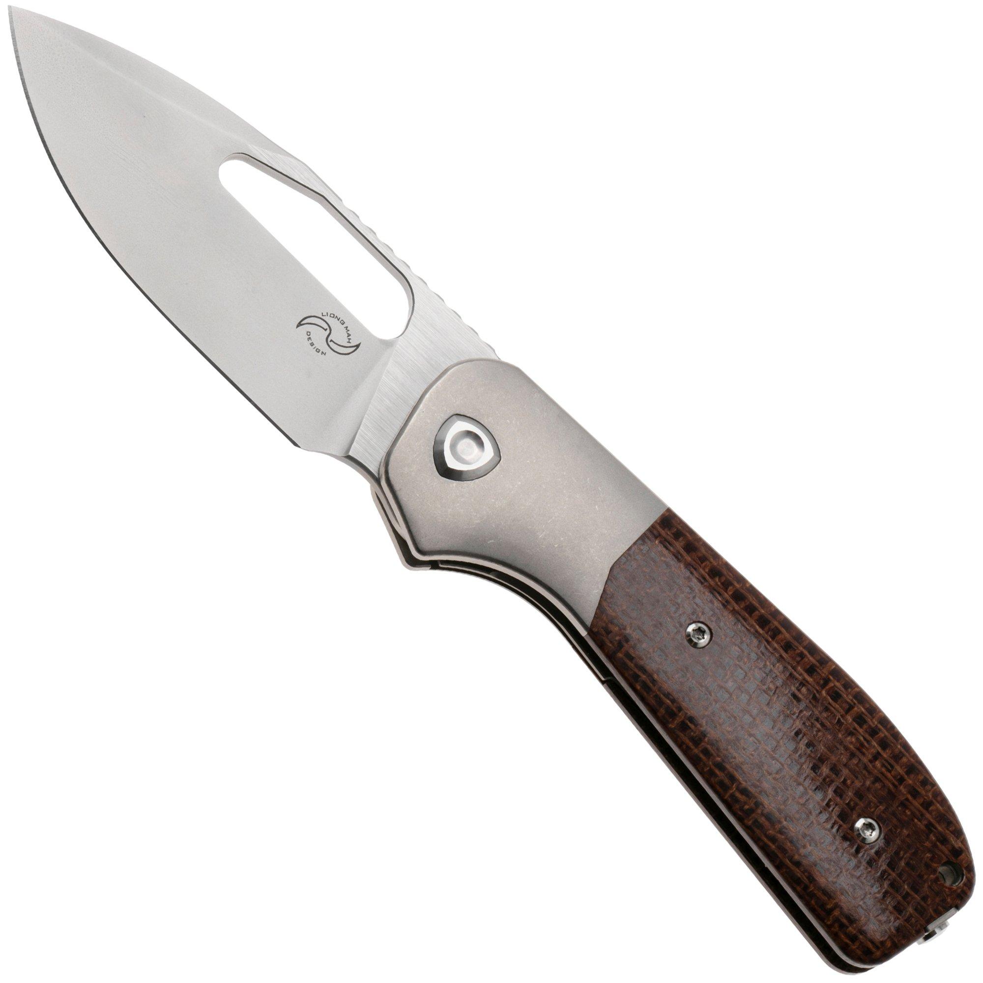 Liong Mah Field Duty 3.5 Bead Blasted M390, Burlap Micarta Titanium, pocket knife