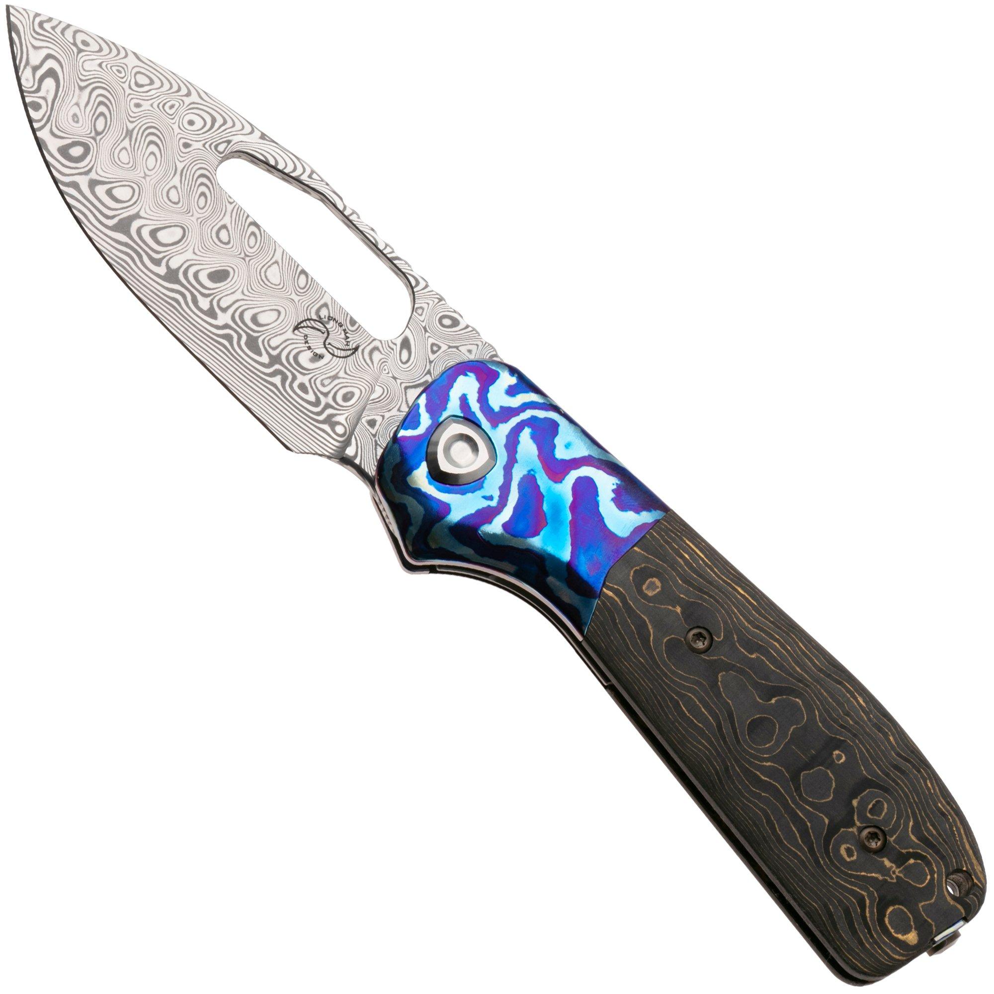 Liong Mah Field Duty 3.5 Damasteel, FatCarbon Gold Camo MokuTi Inlay, pocket knife